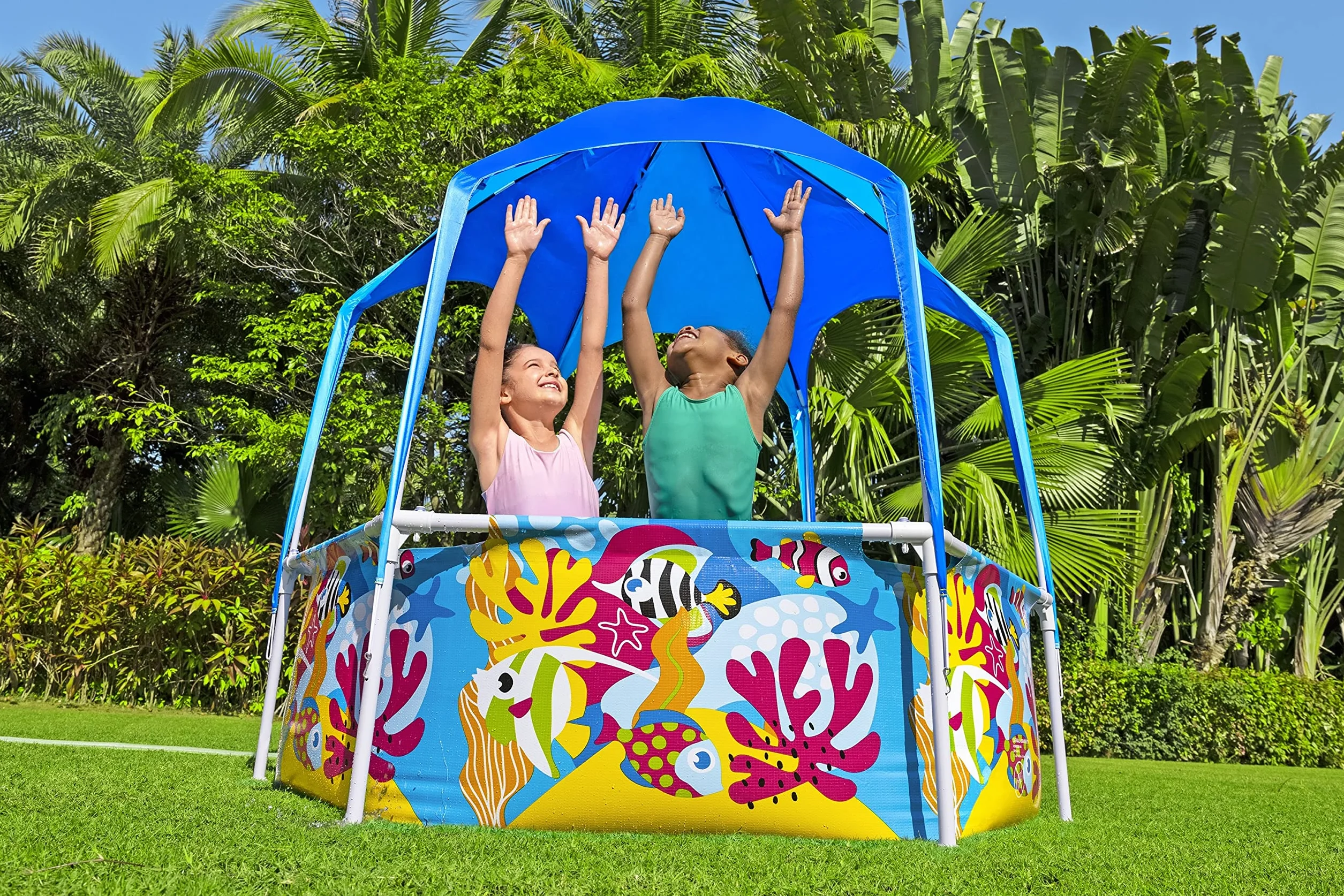 Bestway Splash in Shade 1,83 m x 1,83 m x 51 cm okrągły basen z wkładką DuraPlus i baldachimem UV