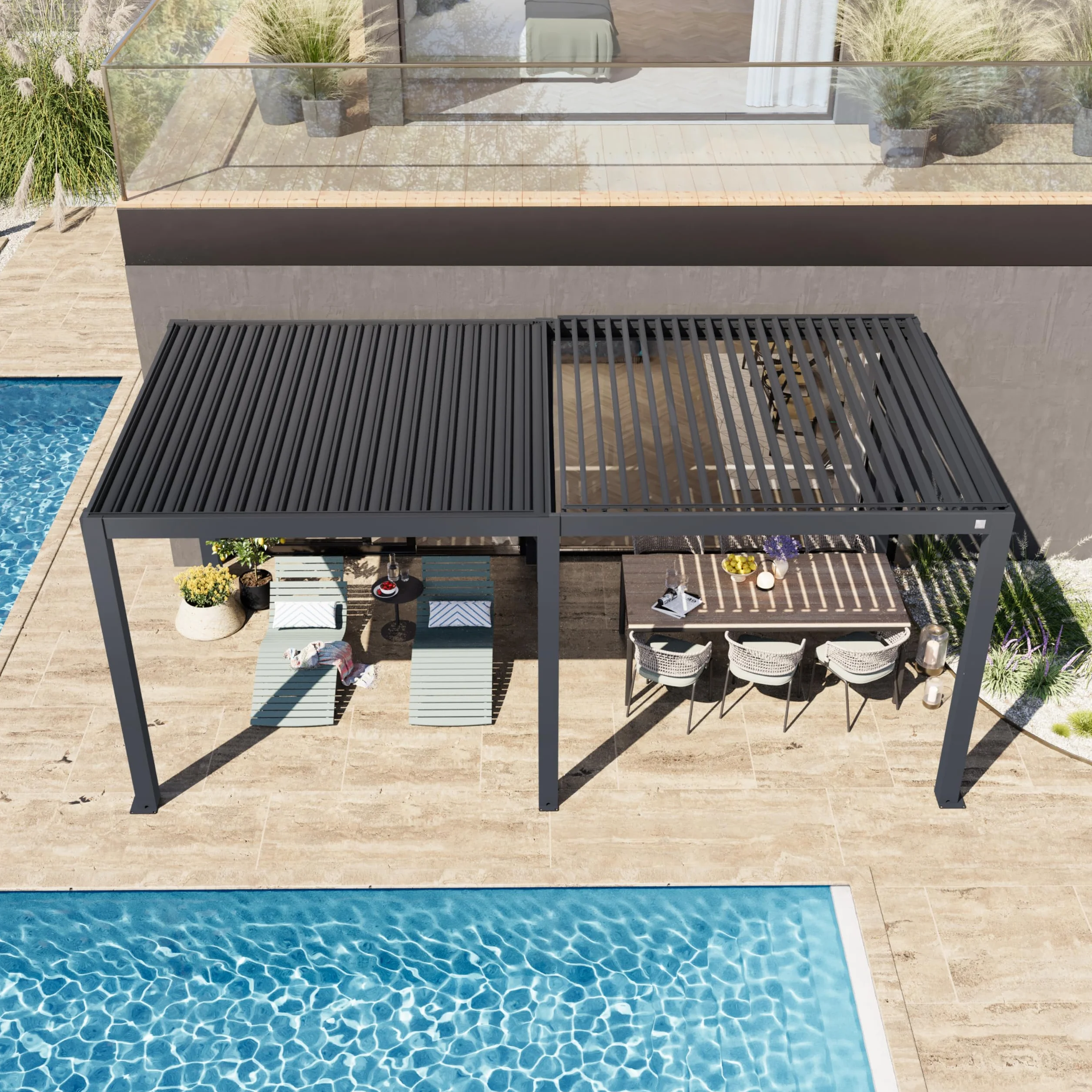 PRIMEYARD Pergola 3x6 m słupy aluminium z dachem z aluminiowych listew zadaszenie tarasu antracyt