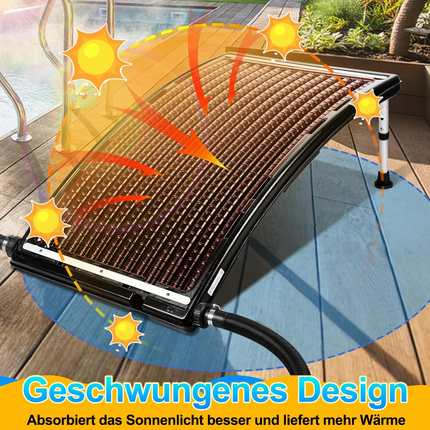 Jopassy Solarne ogrzewanie basenu, kolektor słoneczny, 110 x 65 x 15 cm, ogrzewanie solarne 10 000 l/h, przyłącze 38-40 mm, możliwość rozszerzenia, instalacja solarna do ciepłej wody, prysznic