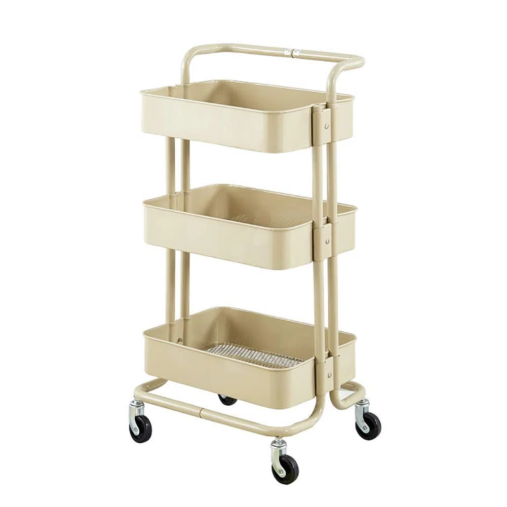 Ruchomy wózek ręczny do przechowywania stylowy beżowy mobilny wózek kuchenny i spa z obrotowymi kółkami pogrubiony design idealny do salonu piękności i użytku domowego