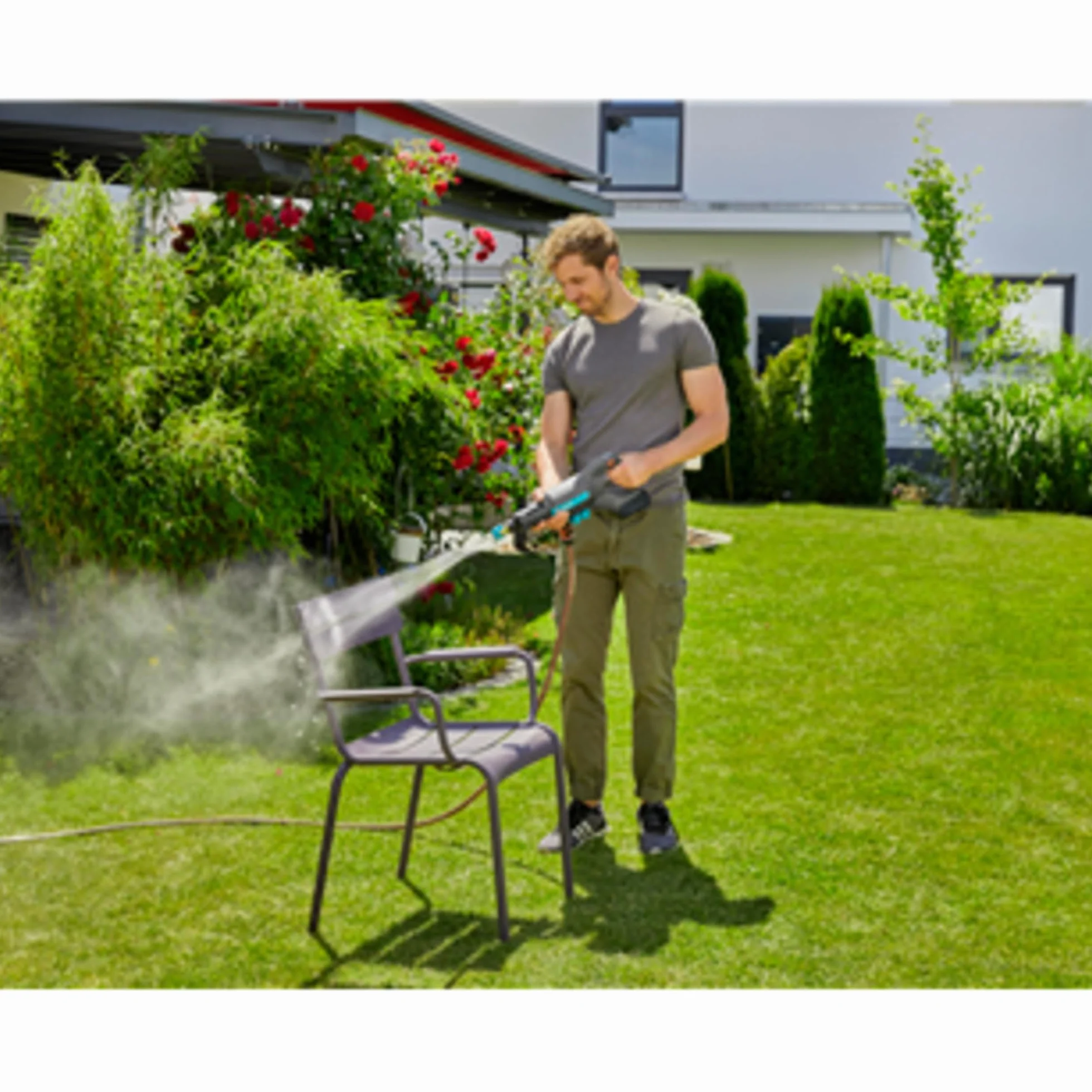 Gardena Akumulatorowa myjka średniociśnieniowa AquaClean 24/18V P4A – bez akumulatora: Regulowane ciśnienie wody, Dysze, Trzy tryby czyszczenia, przenośne narzędzie do użytku na zewnątrz (14800-55)