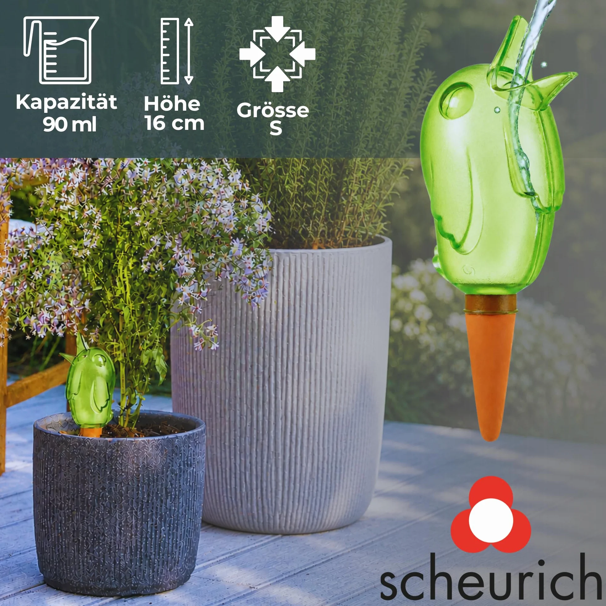 Scheurich Dozownik wody Bördy S | 16 x zielony | pojemność 90 ml | mała kulka nawadniająca z glinką | dozownik wody do roślin pokojowych i kwiatów, trzonek z terakoty