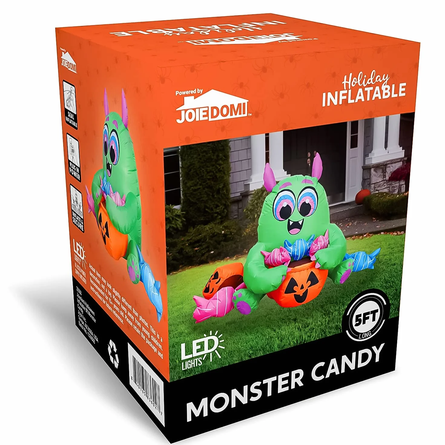 Joiedomi 5 FT Long Halloween Inflatable Monster Candy with Pumpkin Inflatable Yard Decoration with Build-in LEDs Blow Up Inflatables for Halloween Party Indoor, Outdoor, Yard, Garden, Lawn Decorations