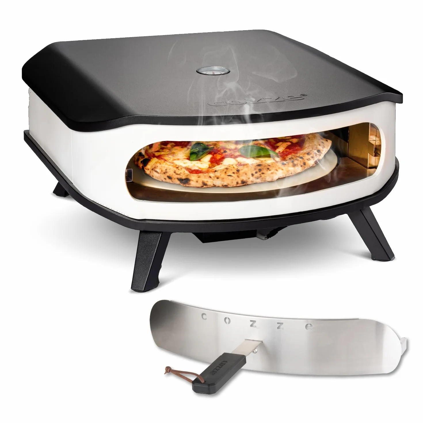 cozze - Piec do pizzy gazowej z obrotowym kamieniem - moc 6,0 kW, idealne gotowanie pizzy Ø42,5 cm, wbudowany termometr, stal ocynkowana