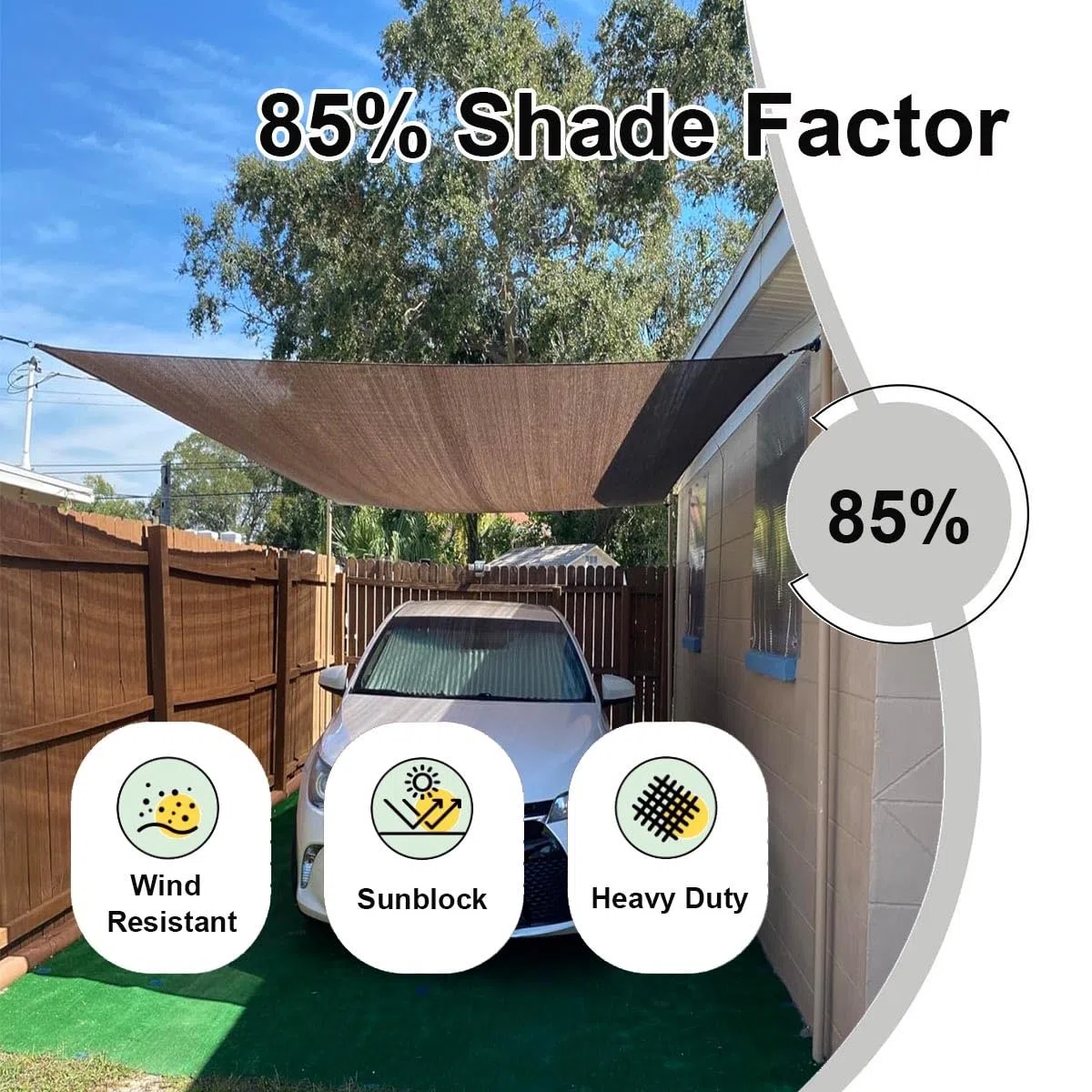Zewnętrzna tkanina przeciwsłoneczna, 6 x 10 m, 85% ochrona przed promieniowaniem UV, do szklarni, pergoli, ogrodzenia, podwórka, patio, siatkowa plandeka ze wzmocnionymi oczkami