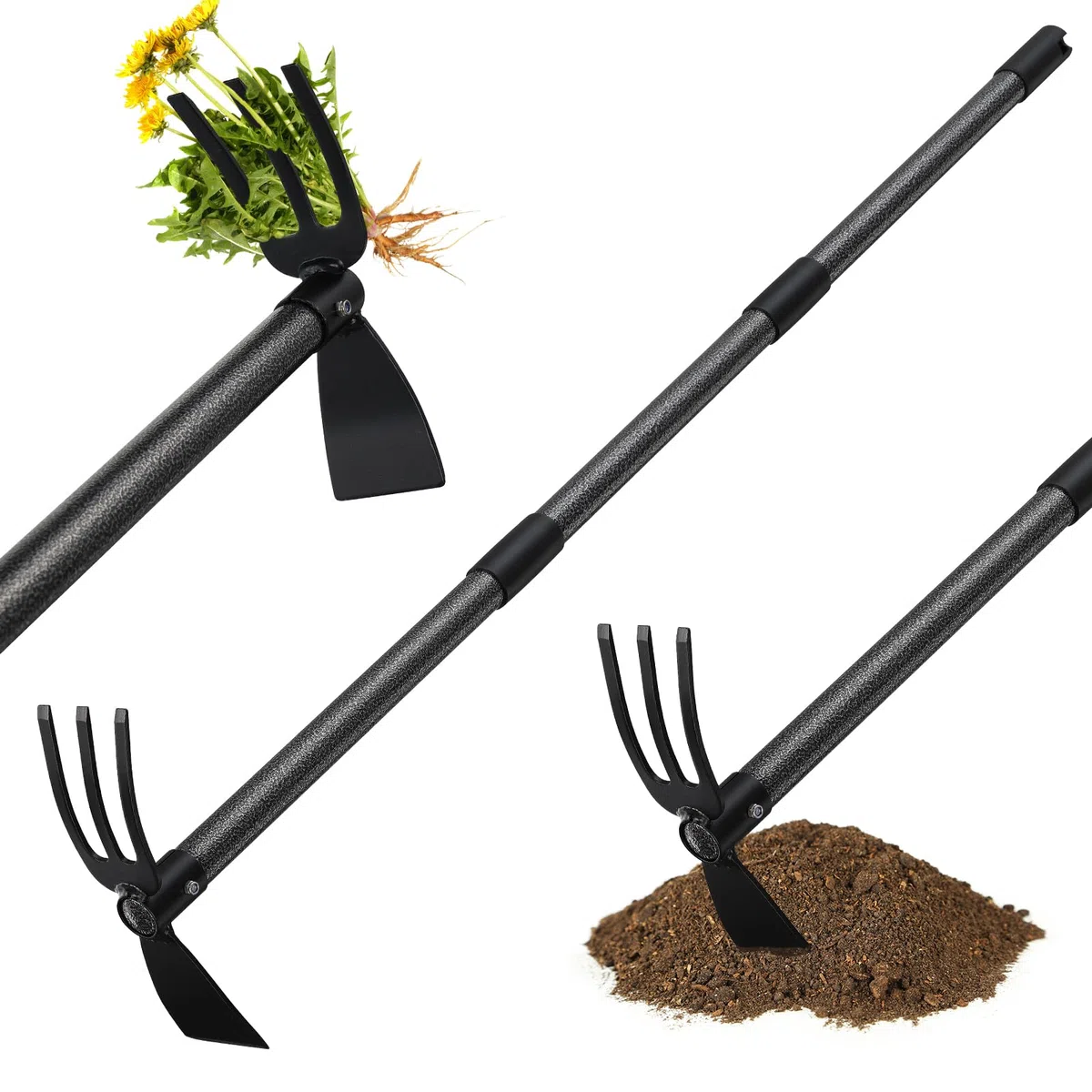 Motyka i kultywator, ręczny trymer ogrodowy z długim uchwytem 114 cm, wytrzymała motyka ogrodowa i kultywator do ogrodnictwa, uprawy gleby, sadzenia
