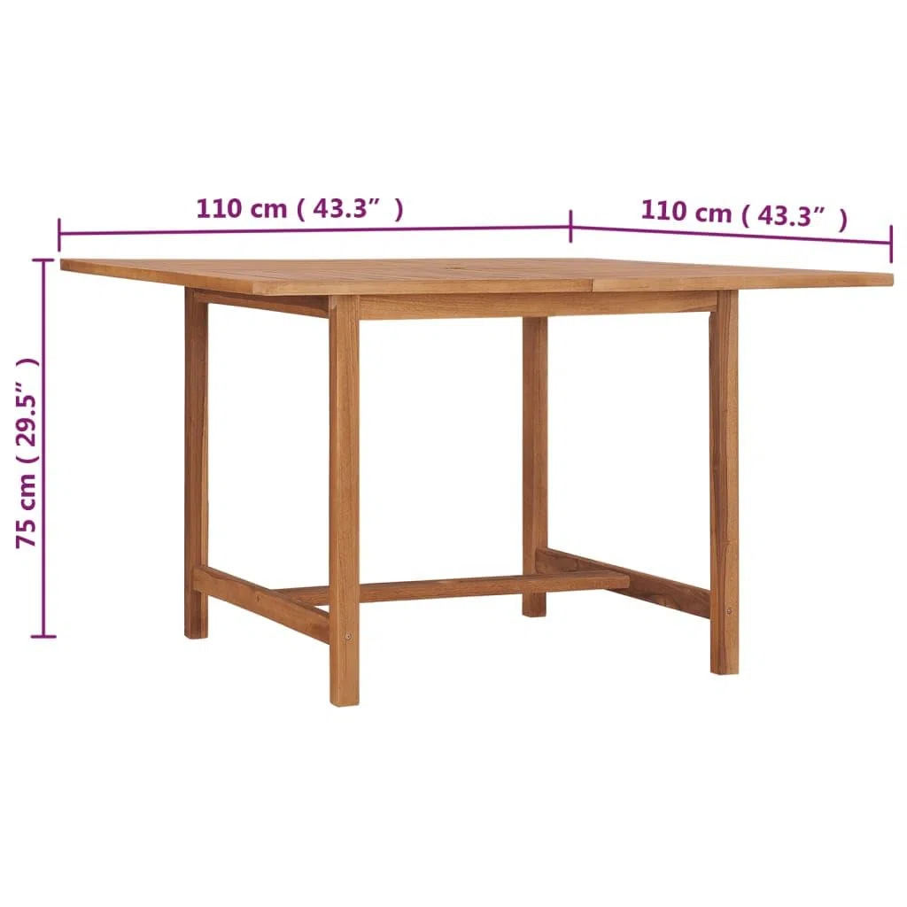 Klasyczny stół ogrodowy z litego drewna tekowego, 110 x 110 x 75 cm, z wykończeniem na bazie wody, bardzo gruby blat 2,2 cm i wytrzymałe nogi 4 x 4, do użytku wewnątrz i na zewnątrz