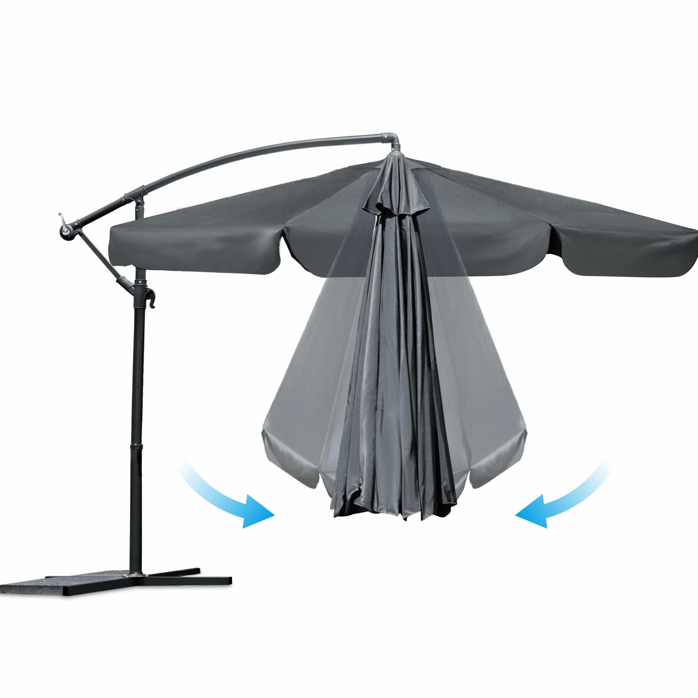 Parasol Ogrodowy Przeciwsłoneczny Wodoodporny Składany Z Wysięgnikiem Pokrowcem 6 Segmentów Ø 350 cm Szary