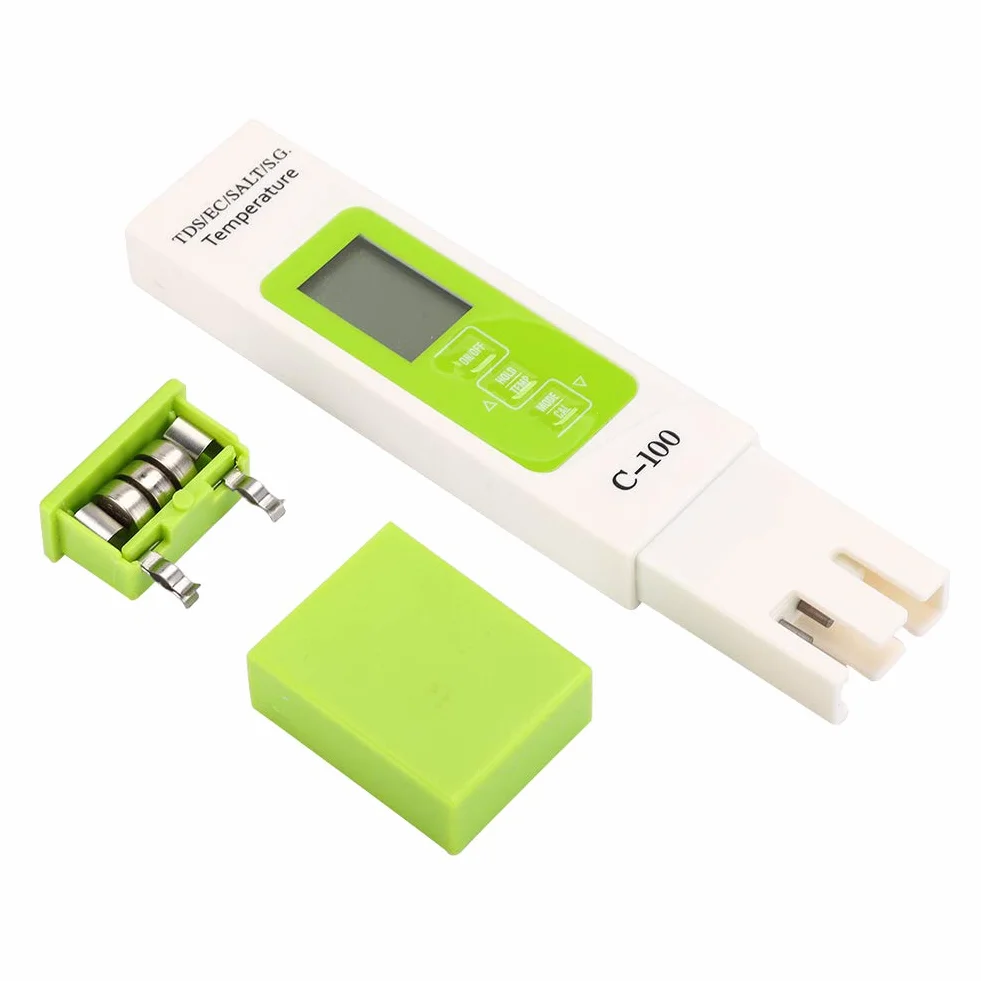 Tester Jakości Wody, C-100 5 w 1 Zasolenie TDS EC Tester Wody Morskiej, Wielofunkcyjny Cyfrowy Miernik TDS z Podświetleniem do Basenu, Akwariów i Słonej Wody