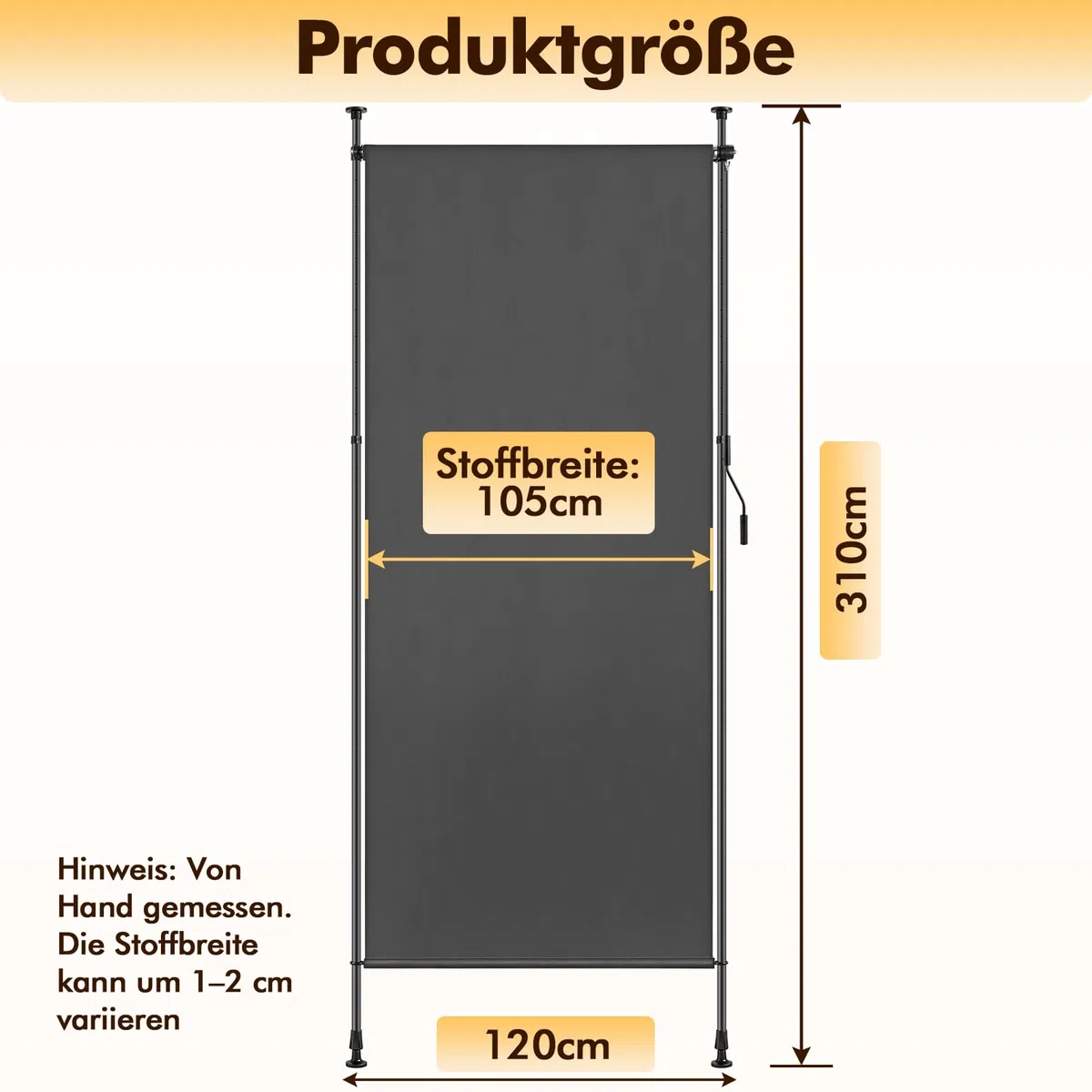 Markiza zaciskowa, 120 x 310 cm, markiza boczna, wysuwana, z korbą ręczną, nie wymaga wiercenia, markiza pionowa, ochrona przed wzrokiem, odporna na działanie warunków atmosferycznych, na