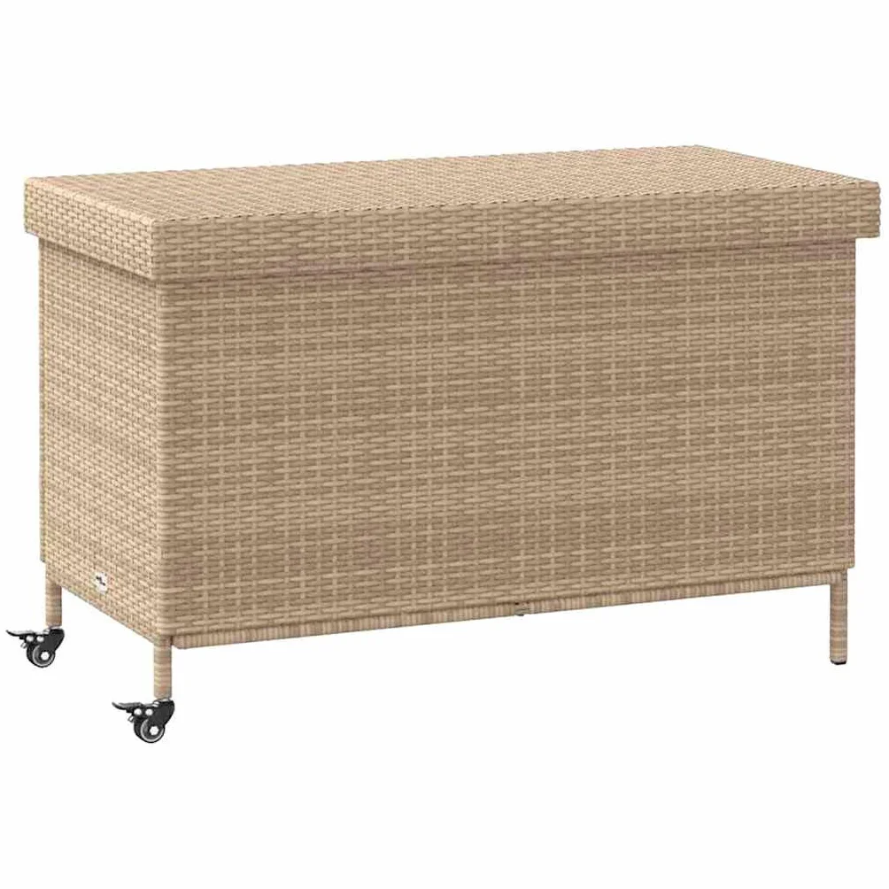 vidaXL Skrzynia ogrodowa z kółkami, beż, 110x55x73 cm, polirattan, skrzyniaogrodowa, skrzynia na balkon, skrzynka ogrodowa, skrzynia na taras