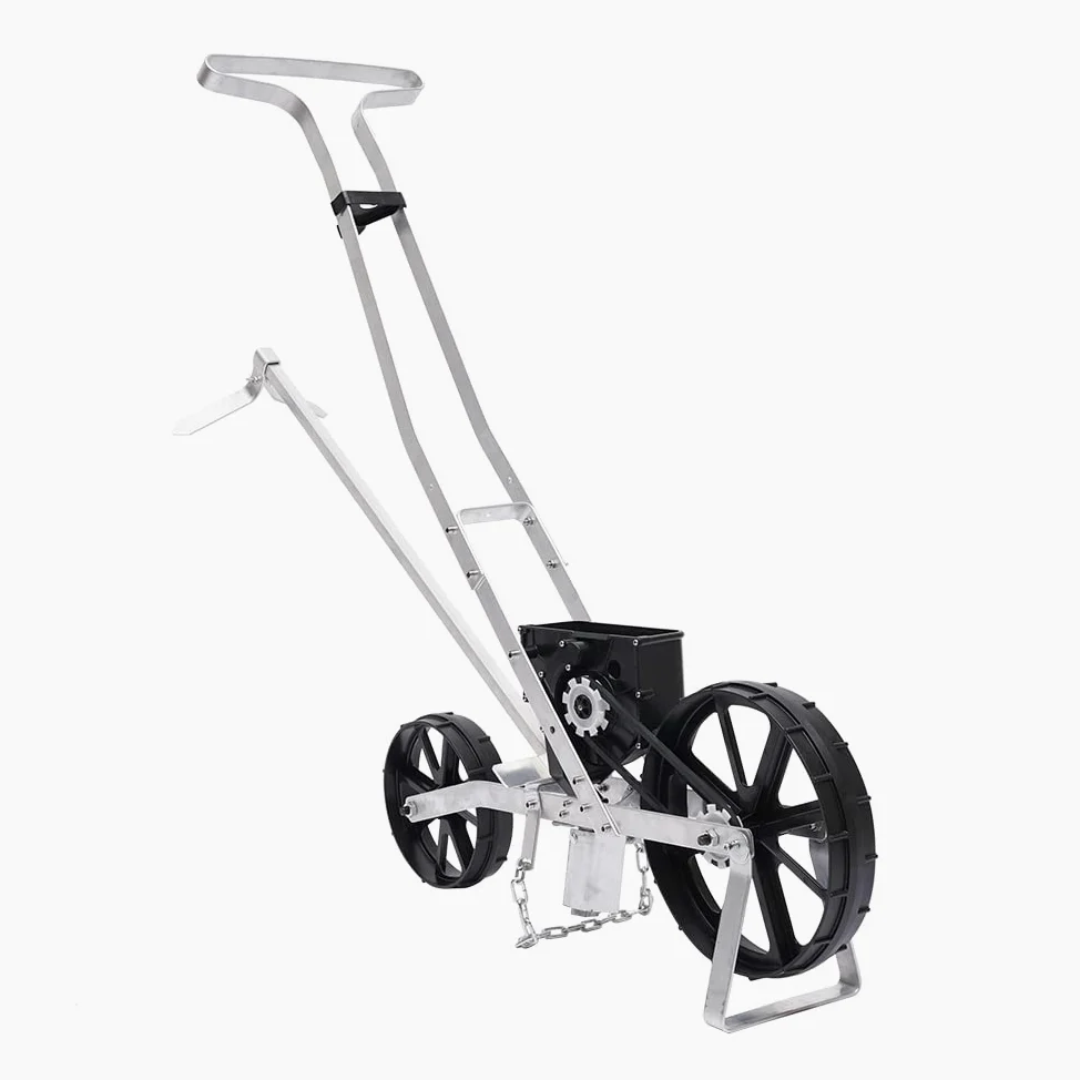 Aluminiowa siewnica ogrodowa, ręczna maszyna do sadzenia nasion, warzyw, srebrna, aluminiowa siewnik ręczny, jednorzędowa maszyna do dippelingu, do nasion takich jak kukurydza, por, szpinak, marchewka