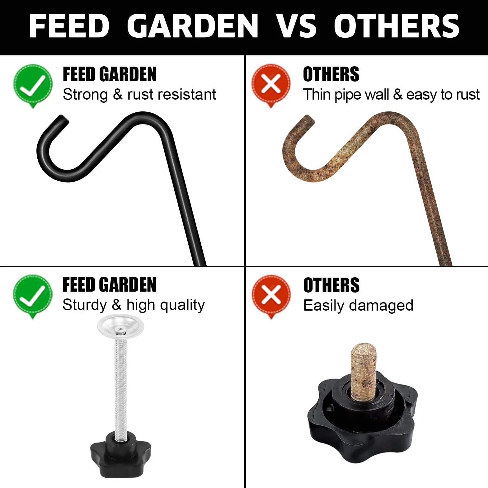 FEED GARDEN 2 szt. 67 cm regulowany hak pokładowy, wieszaki na pokarmy dla ptaków, lampionów, koszyków kwiatów i koszy do suetów z zaciskiem, czarne