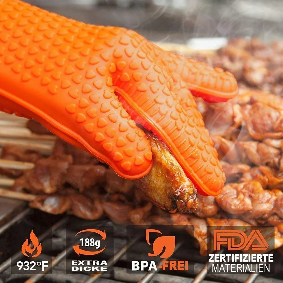 Voyage Rękawice kuchenne premium (zestaw 2 szt.) do 500 °C – silikonowe, bardzo odporne na wysokie temperatury, rękawice do grilla, do gotowania, pieczenia, grillowania zapewniają ekstremalne