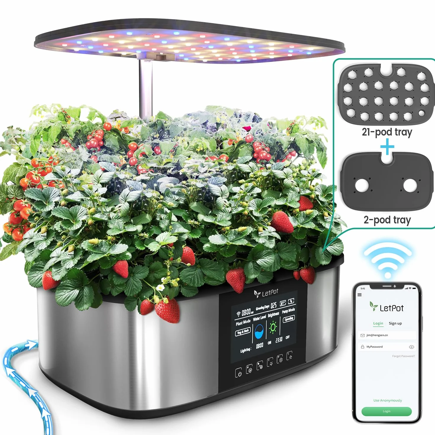 LETPOT LPH-Max zestaw do uprawy hydroponicznej, 21 kapsułek, aplikacja i WiFi, automatycznie sterowany, inteligentny ogród wewnętrzny z oświetleniem LED 36 W, automatyczne nawadnianie kroplowe