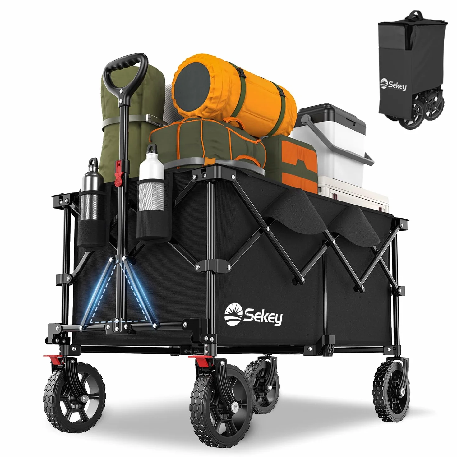 Sekey XXL Plus Wózek składany, udźwig 200 l, 200 kg, nadaje się do użytku w terenie, z hamulcami, wózek ręczny, opatentowany, składany z czterech kierunków, XXL-PlusG 4010, głęboki czarny