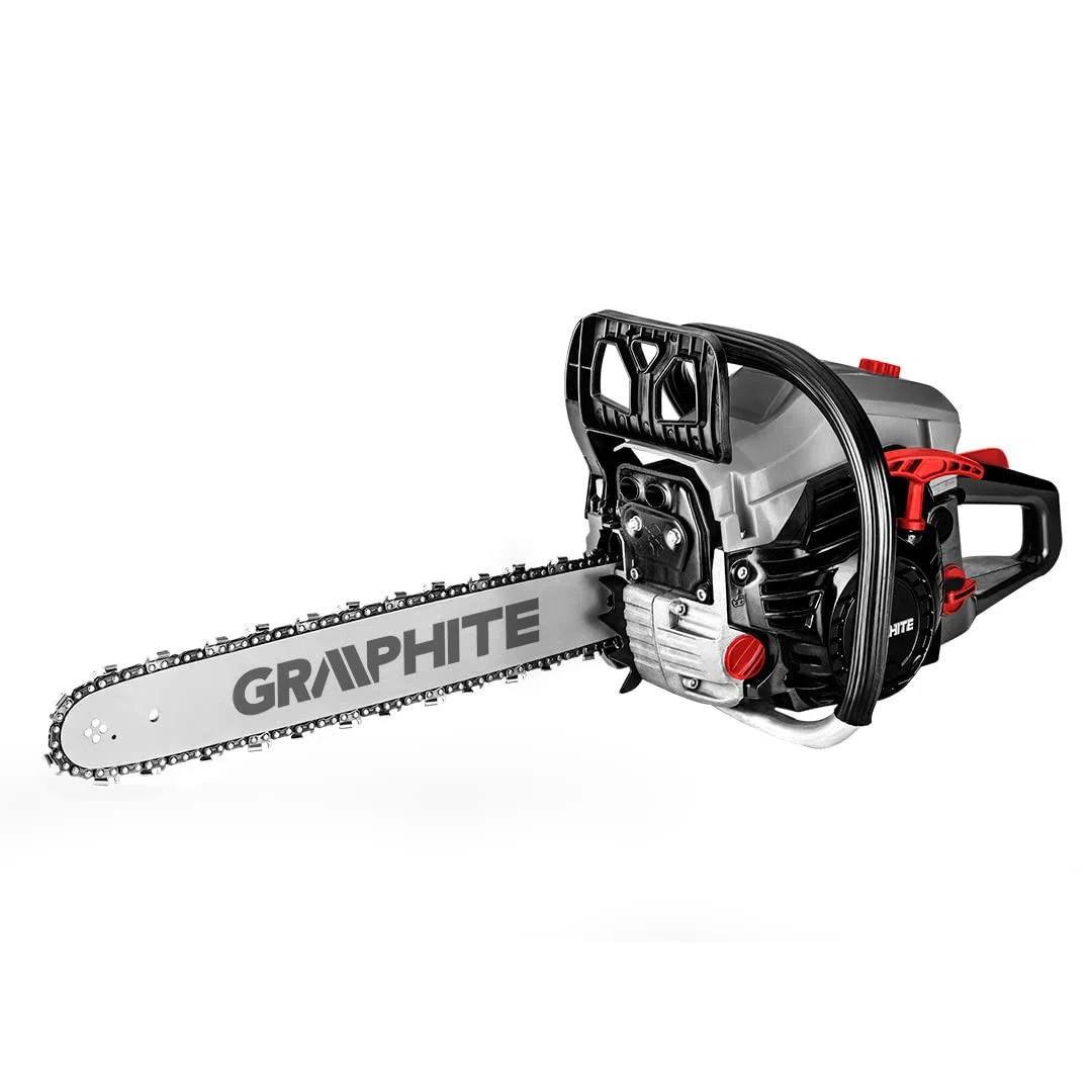 GRAPHITE Benzynowa piła łańcuchowa 2 kW (2,7 km, drążek 18", pojemność skokowa 52 cm3, 2,7 kW, 2-suwowy silnik spalinowy, drążek 45 cm, automatyczny wyłącznik ssący, pojemność zbiornika 550 cm³, waga
