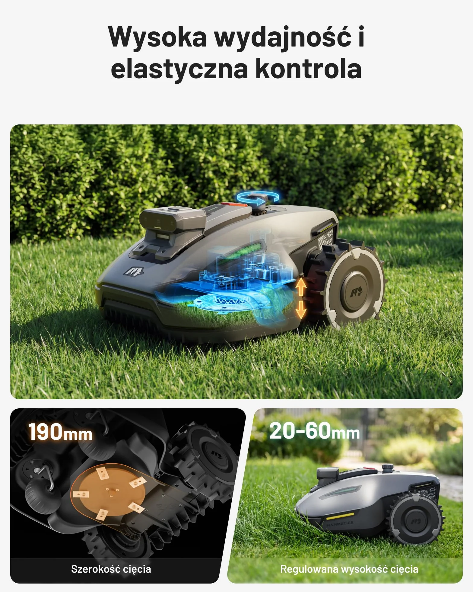 MAMMOTION YUKA mini 2 500 Robot koszący bez przewodu obwodowego, do 500 m², Tri-Cam AI Vision, automatyczne mapowanie wielu stref, DropMow, ręczna edycja mapy, nachylenia 45%