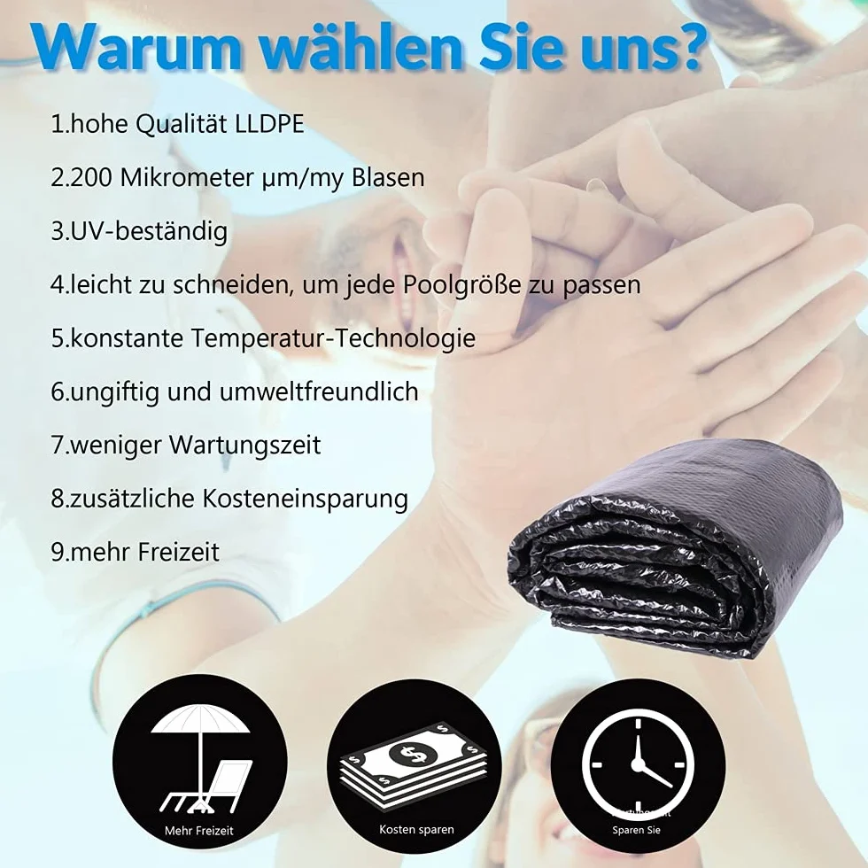 Melko Okrągła plandeka solarna do basenu, Ø 366 cm, folia solarna 200 µm, plandeka solarna z możliwością przycięcia, do ogrzewania basenu, podgrzewania wody, plandeka solarna