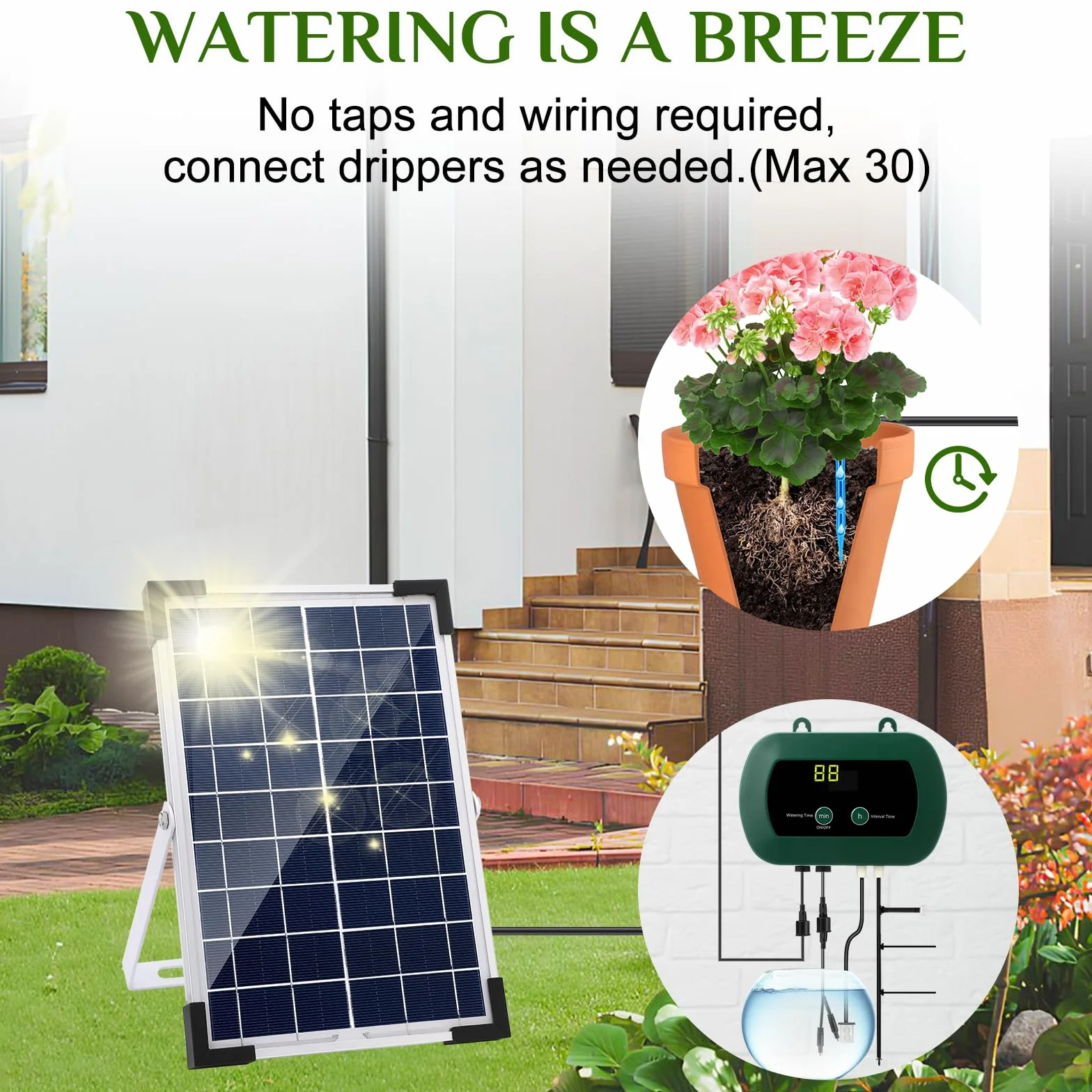 Anpress Solarny system nawadniania automatycznego zestawu do ogrodu z 30 doniczkami i 10 trybami timera