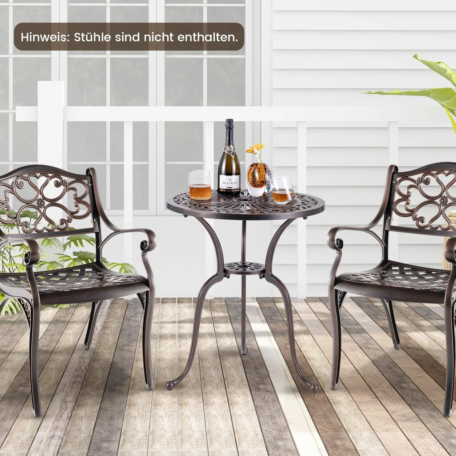 COSTWAY Stół ogrodowy aluminiowy 61x61x71 cm odporny na warunki atmosferyczne z otworem na parasol
