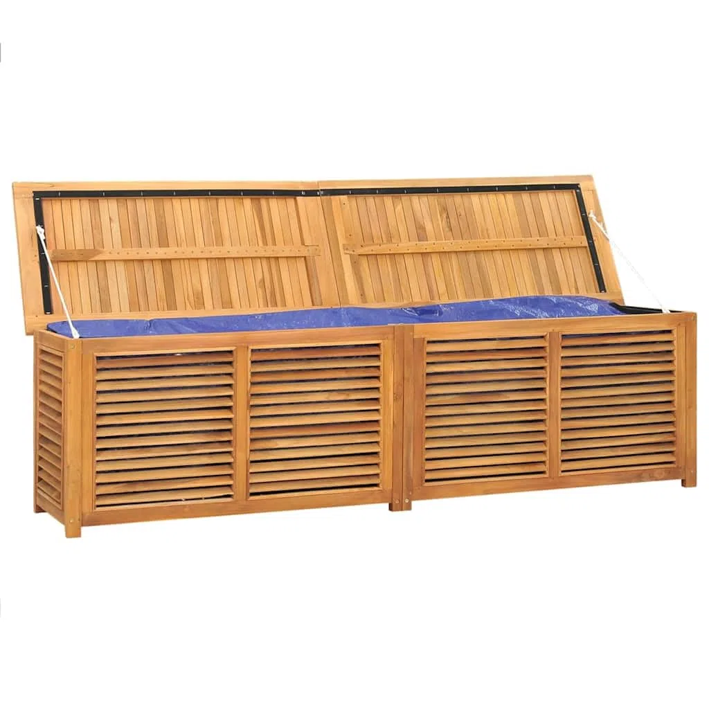Générique Schowek ogrodowy z litego drewna tekowego z torbą PE, pojemnik na koce 200 x 50 x 55 cm, duża przestrzeń do przechowywania narzędzi i artykułów gospodarstwa domowego