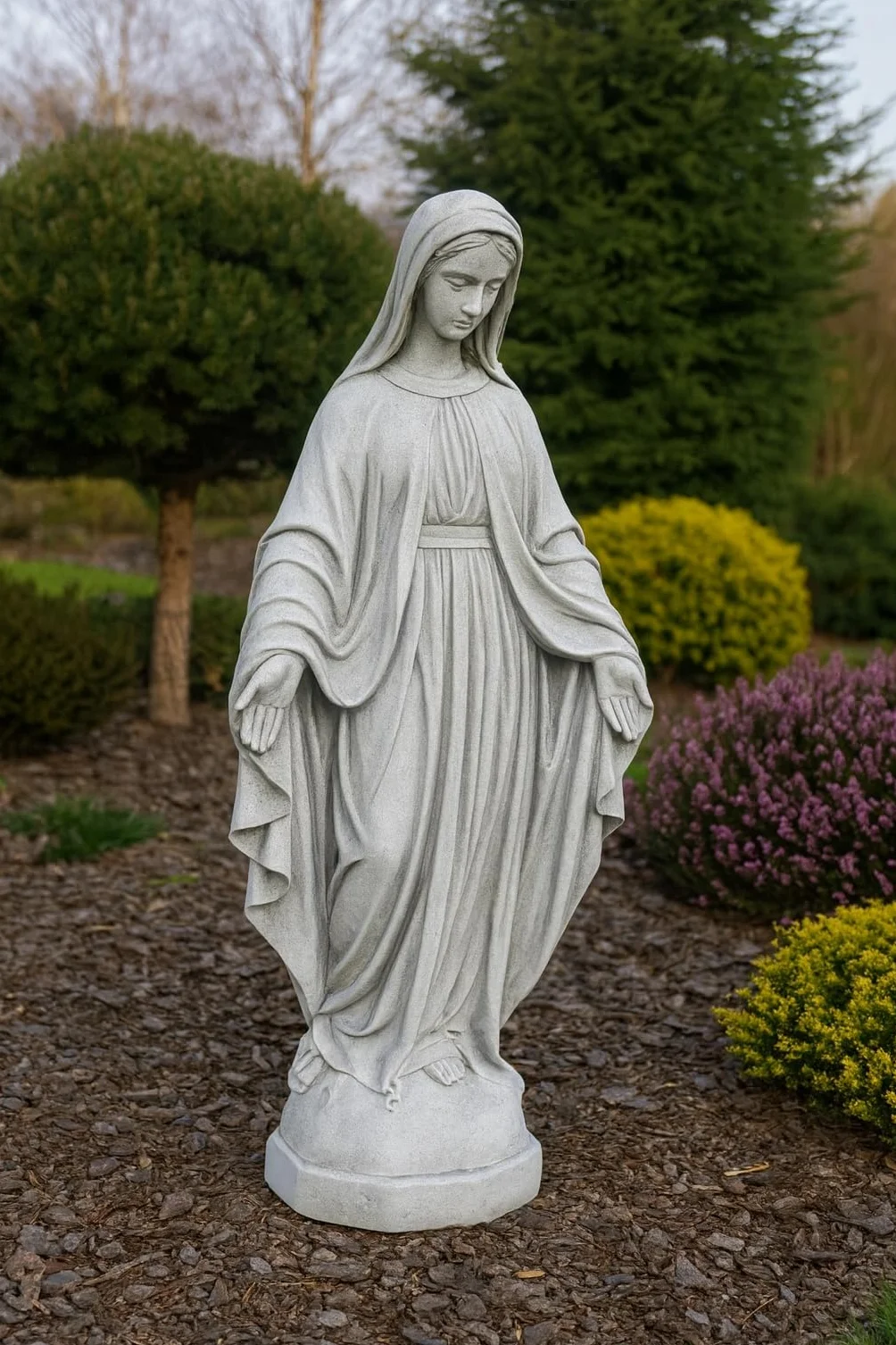 Green Lane Garden Figurka Maryi Panny, rzeźba, zewnętrzna lub wewnętrzna, przypominająca kamień, posąg religijny, biała, szara, jeden rozmiar, 680
