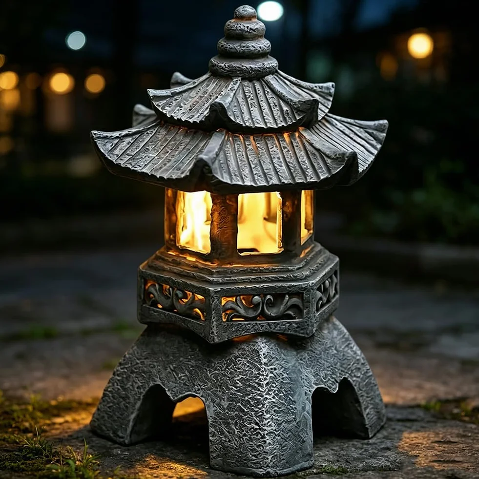 Pagoda japońska solarna latarnia ogrodowa dekoracja 26 x 17 cm