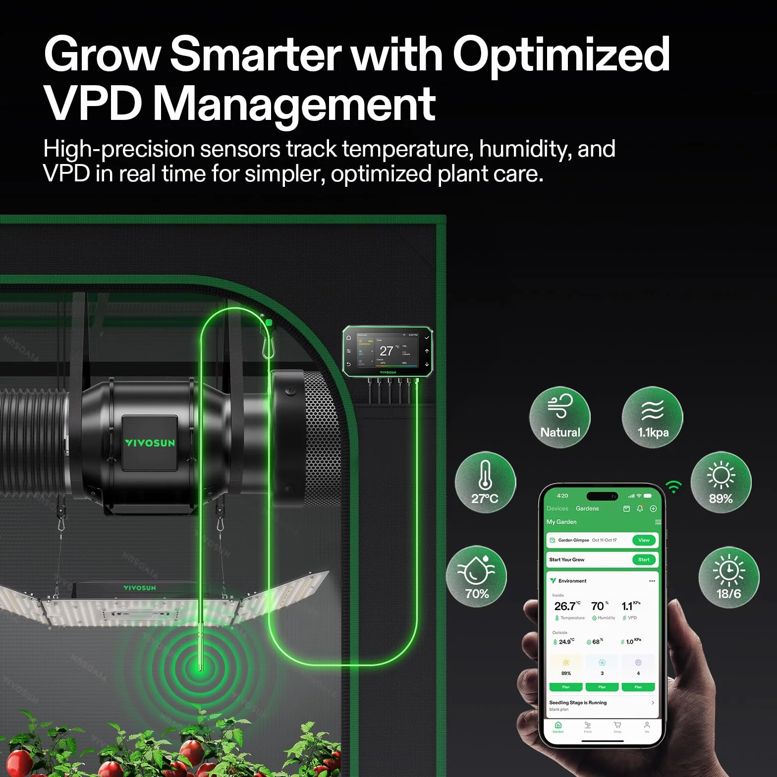 VIVOSUN AeroZesh G6 inteligentny wentylator rurowy, 150 mm, 660 m³/h, z silnikiem EC i regulatorem GrowHub E42A+ VPD, zdalne sterowanie przez WiFi/aplikację, wentylator do uprawy roślin, do uprawy