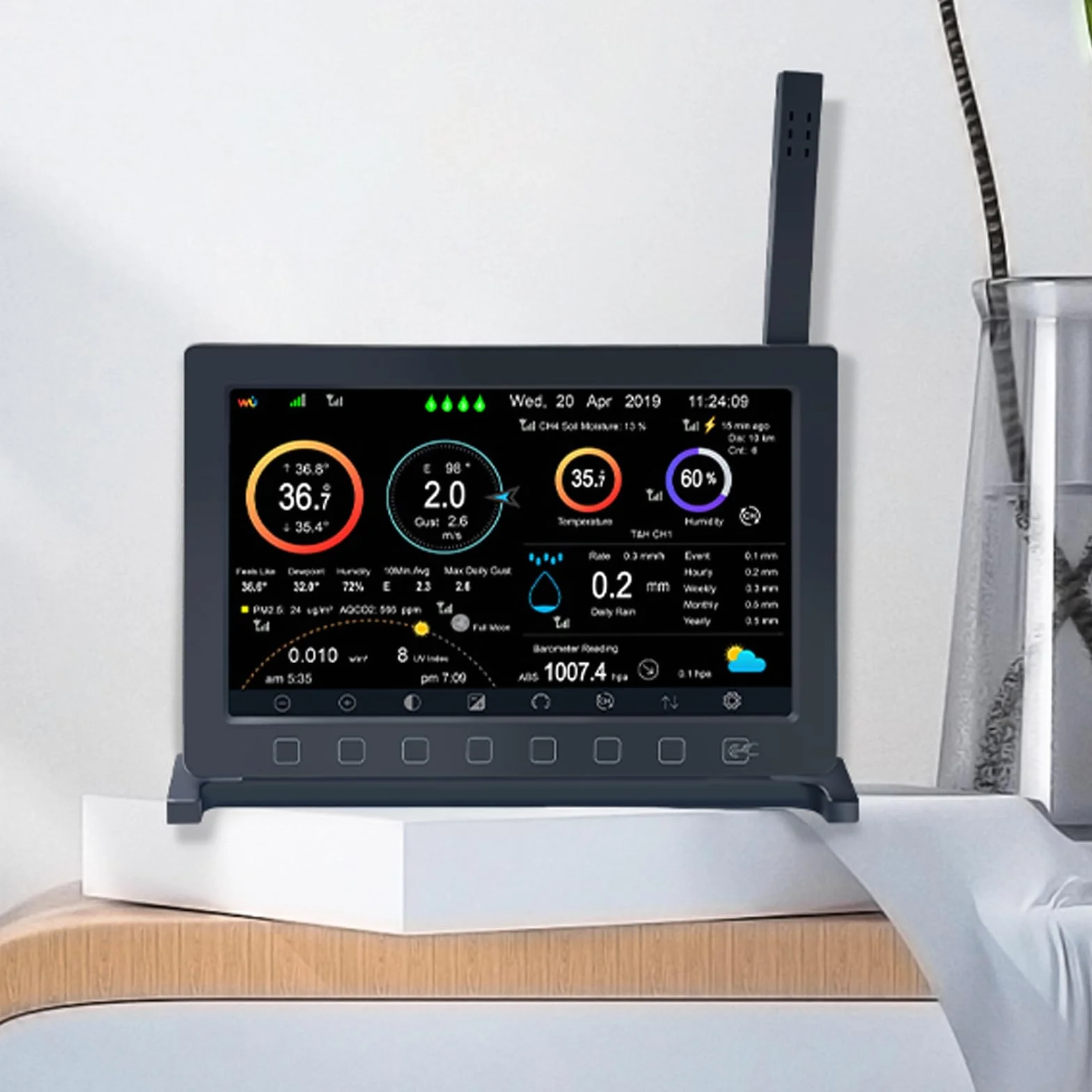 ECOWITT HP2560 do stacji pogodowej, wyświetlacz TFT do wnętrz z przyciskiem dotykowym, dodatek, paarweise mit WS90/WS80 zewnętrznym