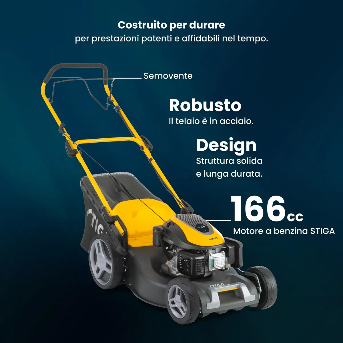 STIGA Kosiarka spalinowa Combi 53 S – samobieżna, silnik 166 cm³, szerokość cięcia 51 cm, 3 w 1: kolekcja, mulczowanie i tylny wyrzutek, zbieracz trawy 60 l