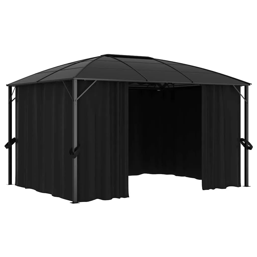 Pawilon z zasłonami, antracyt, 400 x 300 x 265 cm, pawilon ogrodowy z aluminiową ramą, odporny na działanie promieni UV, na imprezę w ogrodzie, taras, grillowanie, wesele, imprezę