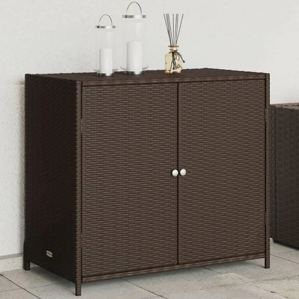 LAPOOH Szafka ogrodowa rattanowa PE brązowa 83x45x76 cm, Szafa zewnętrzna Miotła, Szafka zewnętrzna Przechowywanie, Szafka zewnętrzna Ogród, Meble ogrodowe - 365544