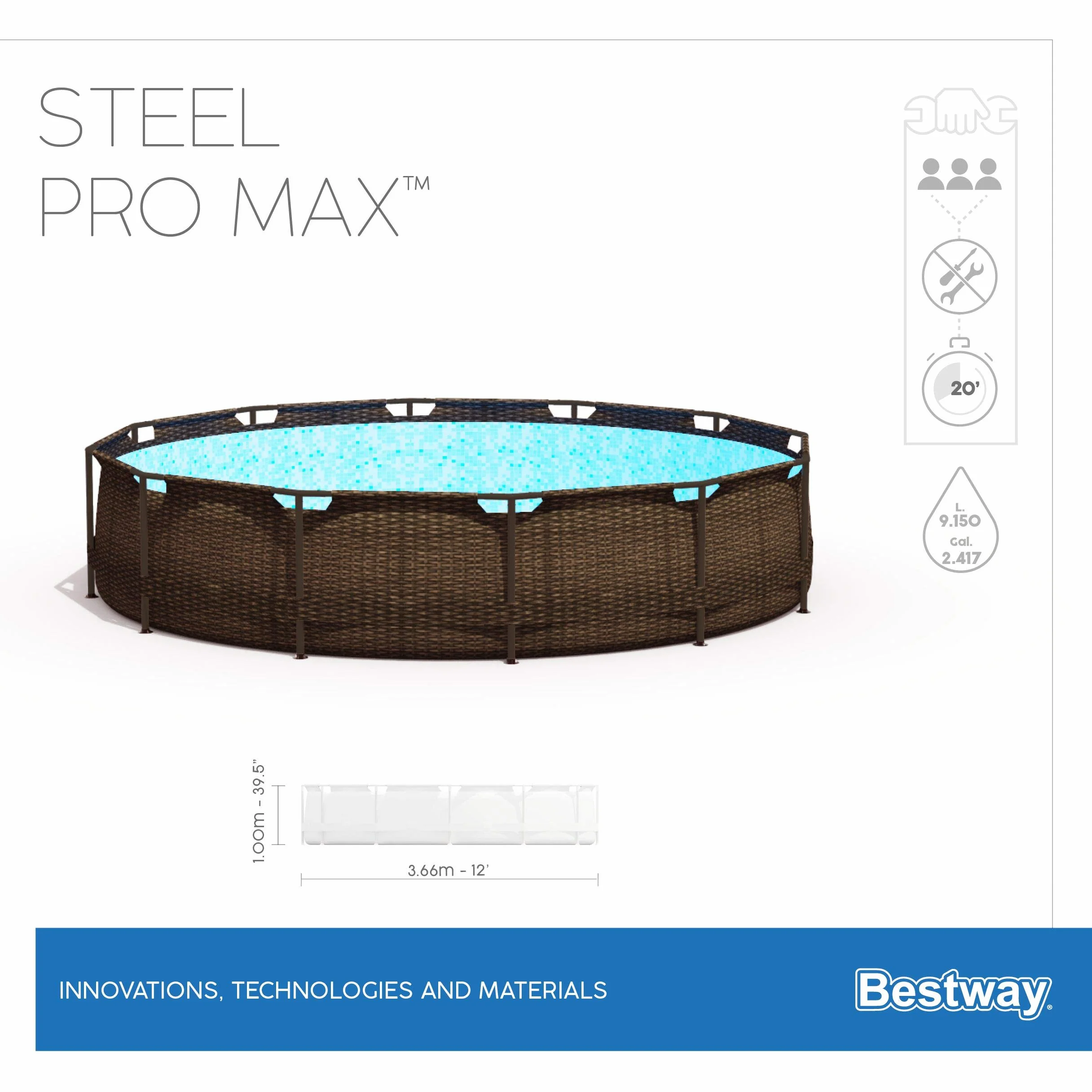 Bestway Steel Pro Max Framepool zestaw basenowy, okrągły, z pompą filtrującą i drabinką bezpieczeństwa 366 x 100 cm