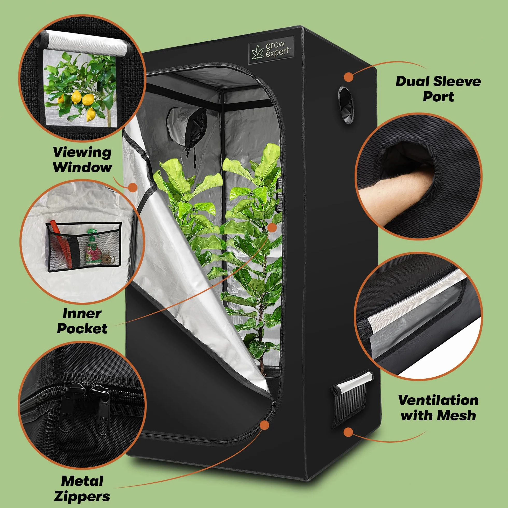 Namiot Premium Grow – wysokiej jakości tkanina 1680D, wewnątrz odblaskowa, mocniejsze zamki błyskawiczne, bardzo gęsta i wysoka kurtyna do uprawy konopi indyjskich, okno EZ-View, 4 rozmiary (70 x 70 x