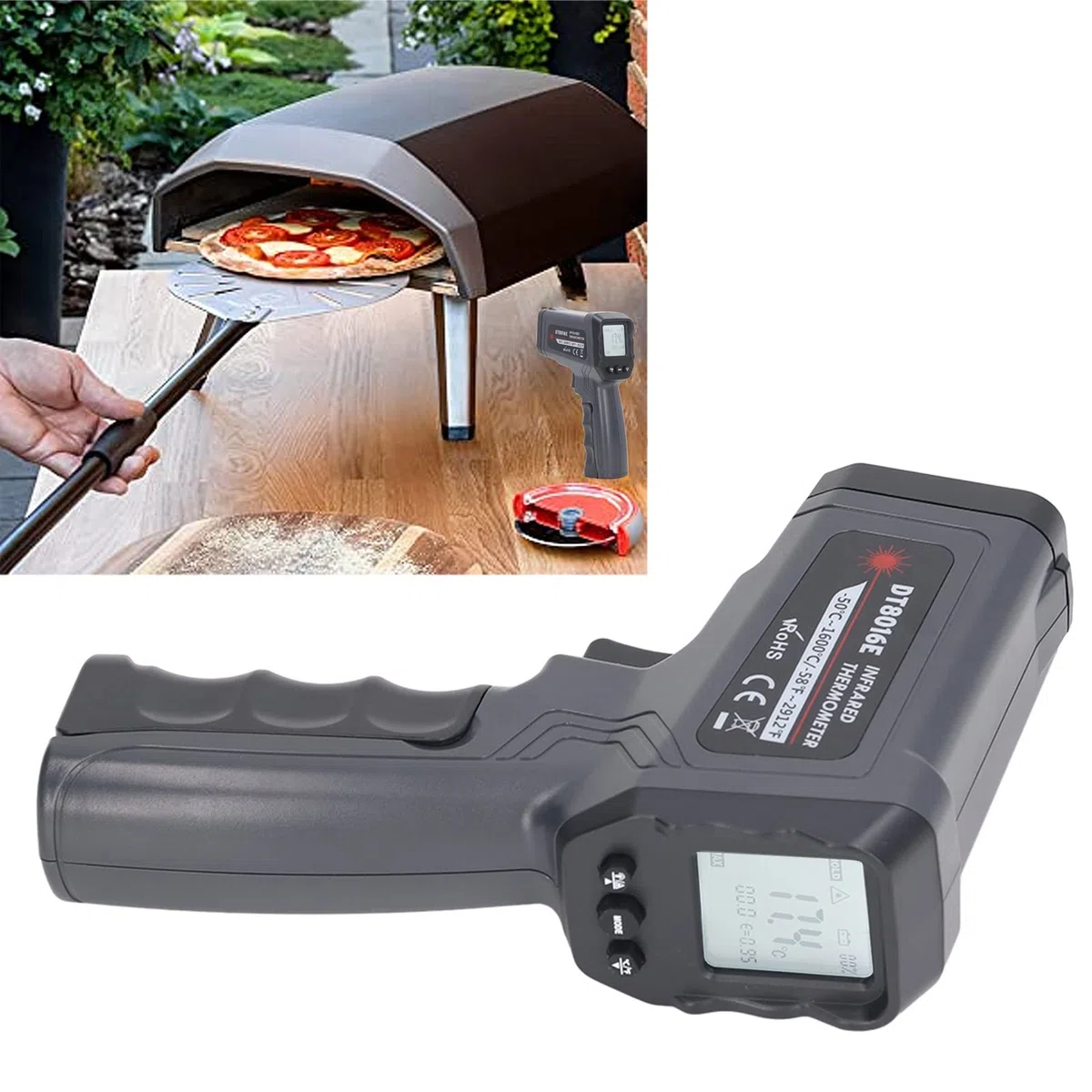 Qcwwy Podręczny Pistolet Temperaturowy dla urządzeń Domowych, Urządzenie Pomiarowe Temperatury Ciepła LCD 50-1600 ℃