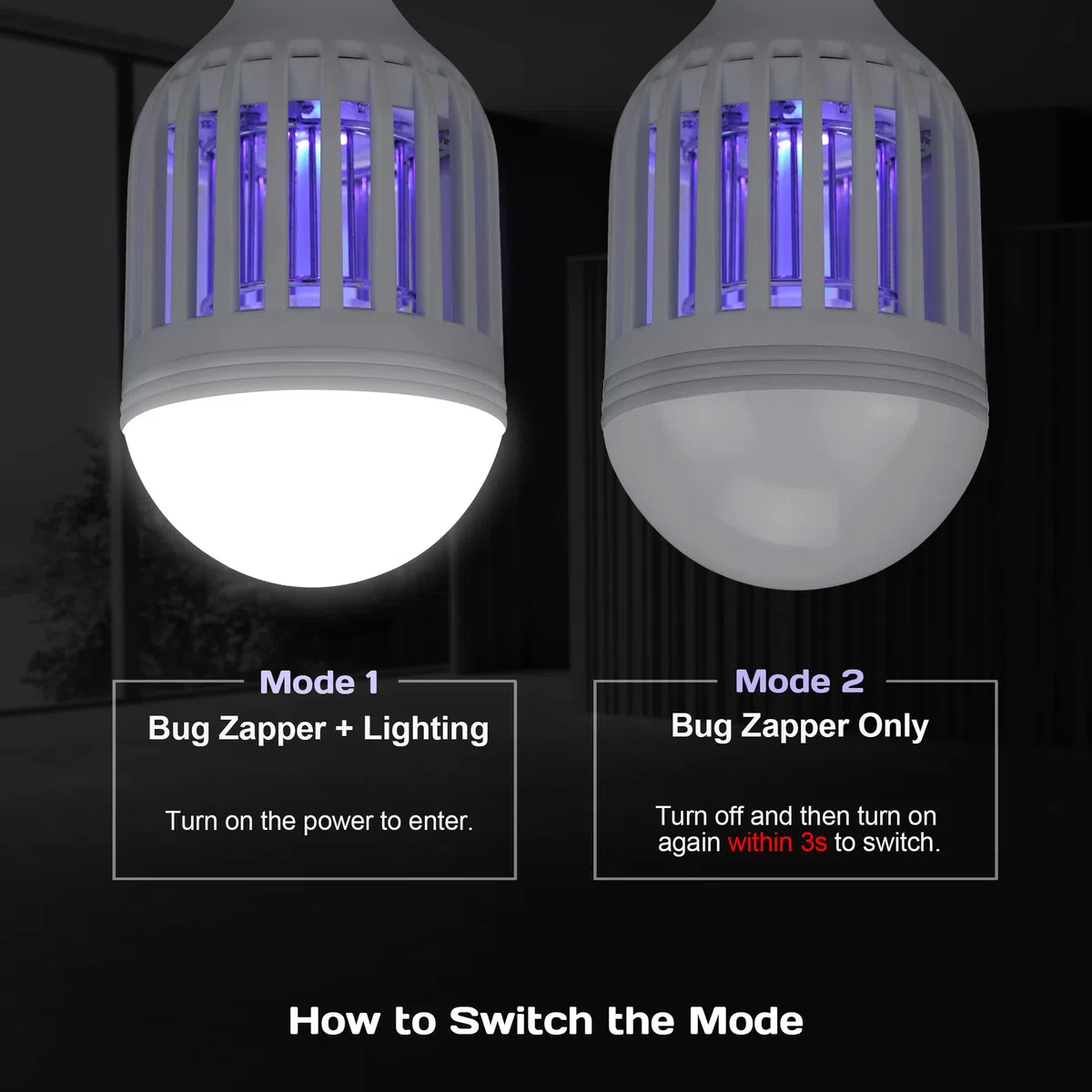 BANPESTT [2-Pack] Bug Zapper Żarówka 2-w-1 Komar Zapper Gnat Pułapka do wewnątrz i na zewnątrz - Elektryczny zabójca owadów i pułapki do zwalczania szkodników dla domu podwórko
