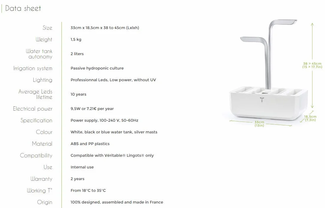 Véritable® SMART Arctic White - Technologia ADAPT 'LIGHT - Wewnętrzny ogród warzywny Made in France - - Inteligentny ogród autonomiczny dostarczany z 4 wkładami roślinnymi Lingots®