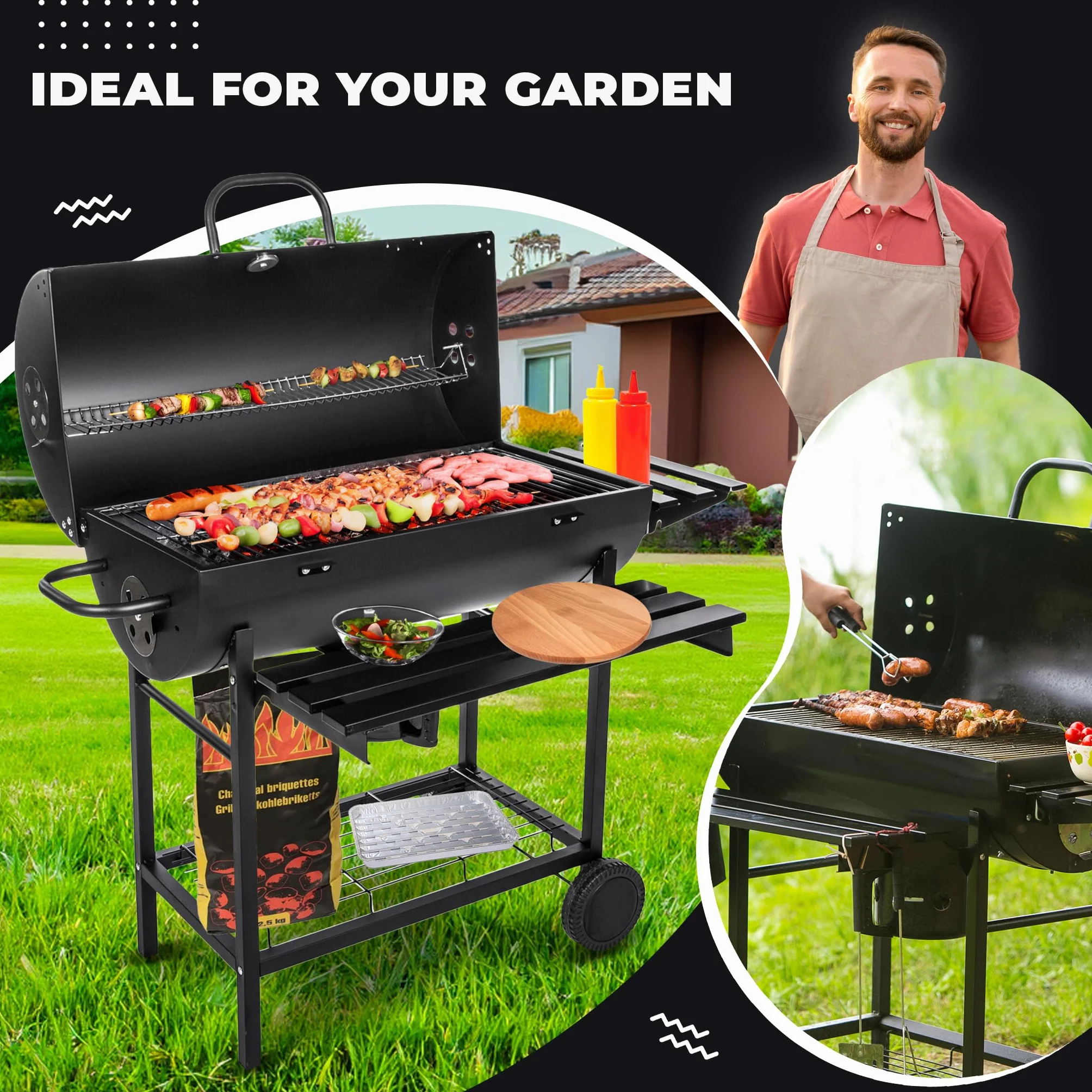 Grill Węglowy Ogrodowy z Pokrywą Przenośny 71x35 cm Five-Star GC0002