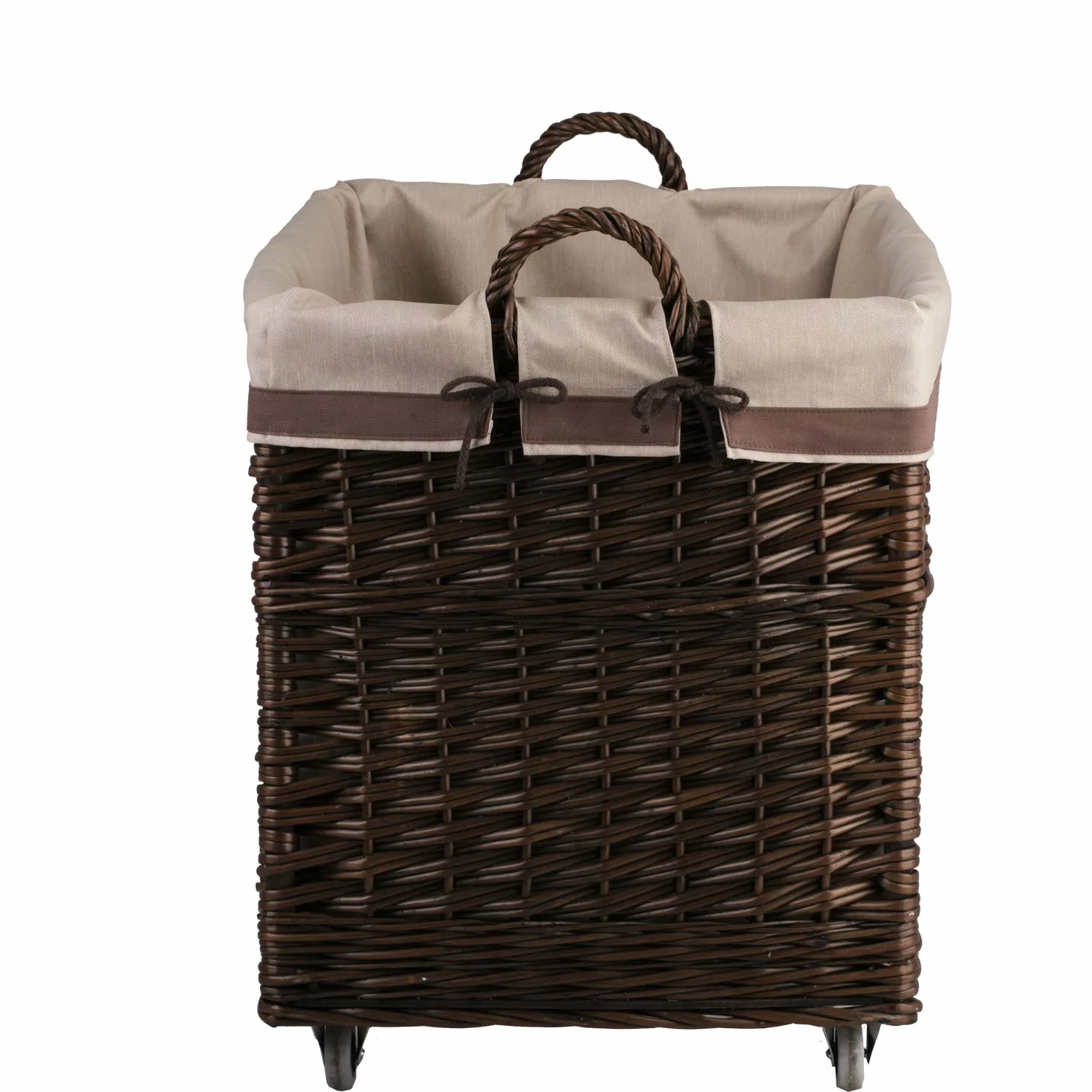 e-wicker24 Kosz kominkowy, kosz na kółkach z materiałowym obszyciem, skrzynia do przechowywania