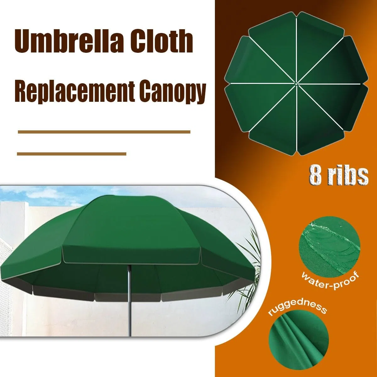 Zapasowy pokrowiec na parasol tarasowy, na parasole zewnętrzne, tkanina 8 ramion, ochrona przed promieniowaniem UV, odporny na warunki atmosferyczne