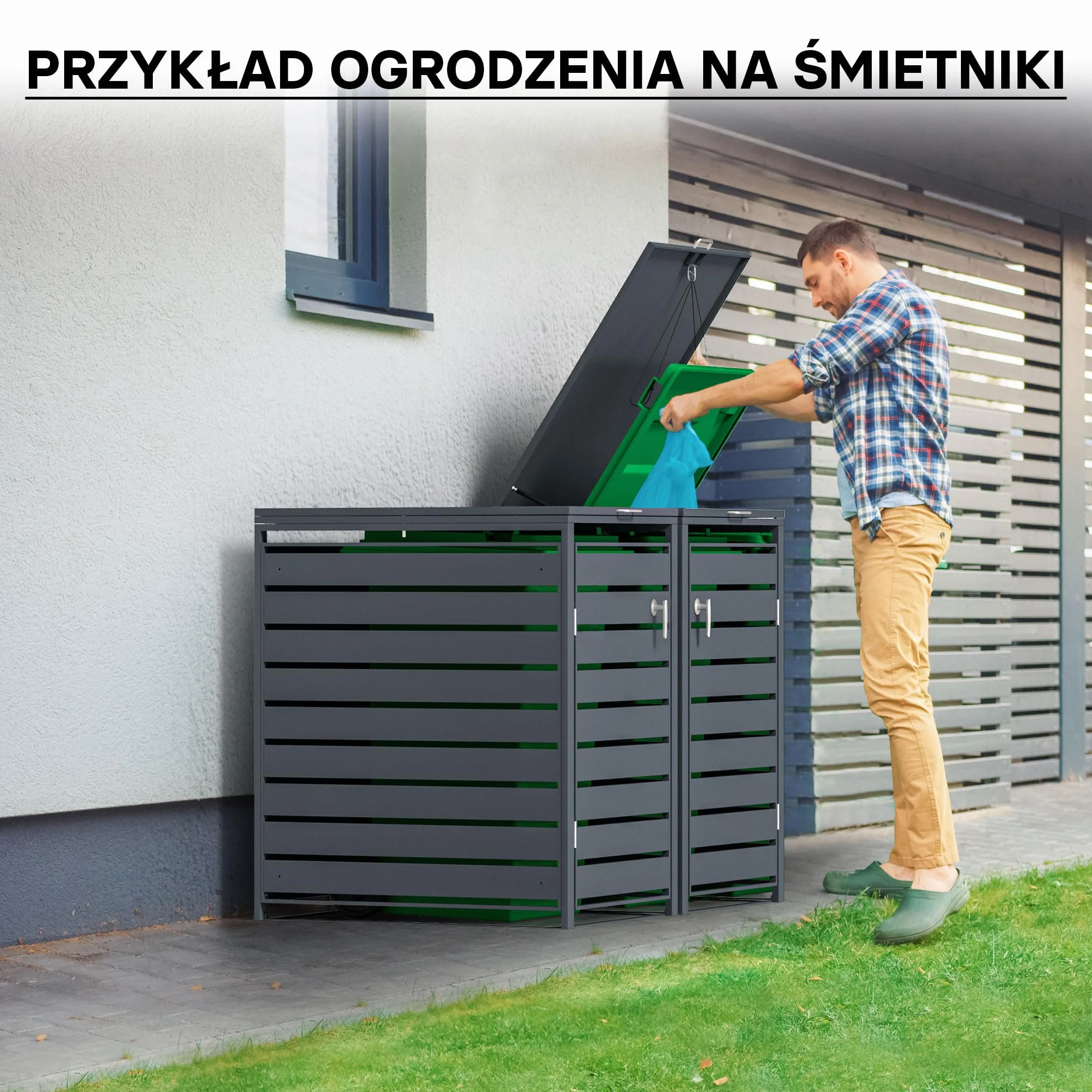 Wiltec Obudowa dla dwóch koszy na śmieci antracytowa zamykana pojemnik pokrywa śmietników z klapą