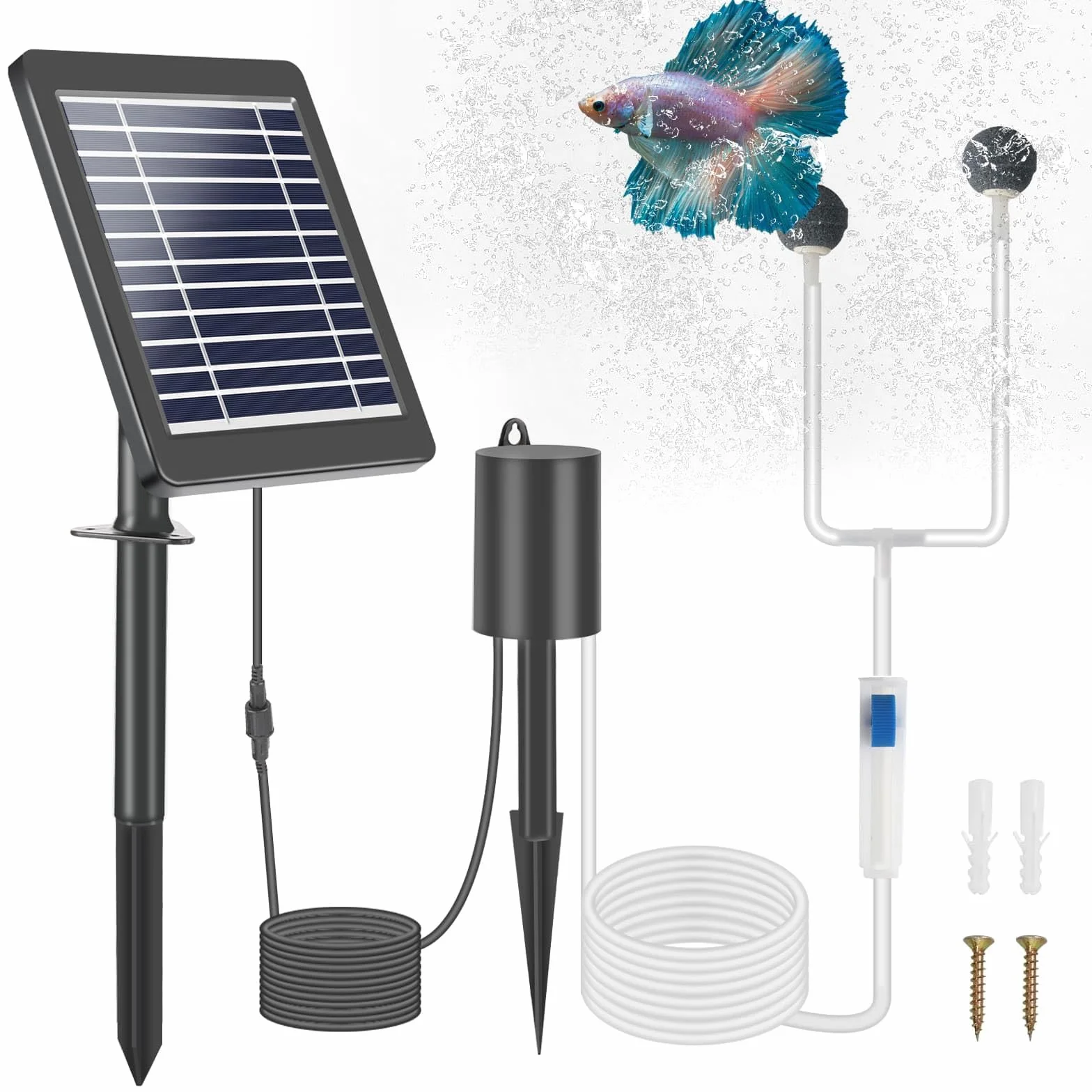 Weinsamkeit Solarna pompa tlenowa do stawu, napowietrzacz stawu 4 W, z akumulatorem 2200 mAh, z rurą tlenową i kamieniem napowietrzającym, pompa powietrza do akwarium