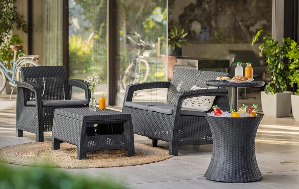 Keter Pacific Rattan Style Outdoor Cool Bar Ice Cooler Stół Meble ogrodowe - Antracyt
