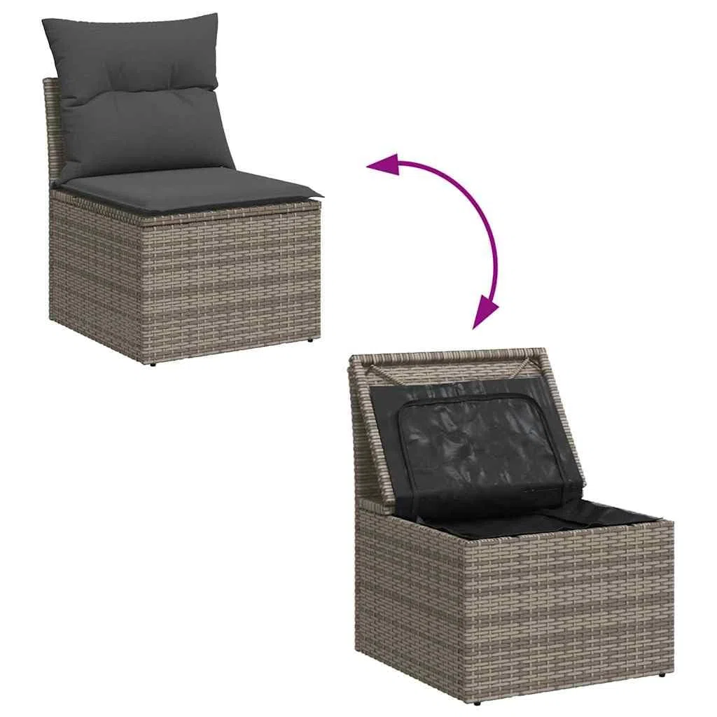 vidaXL Zestaw Sof na Ogród z poduszką 9 pcs Szary Polirattan, Zestaw sofy na dwór, nowoczesny, modułowy, odporny na UV, z możliwością regulacji, idealny na lato
