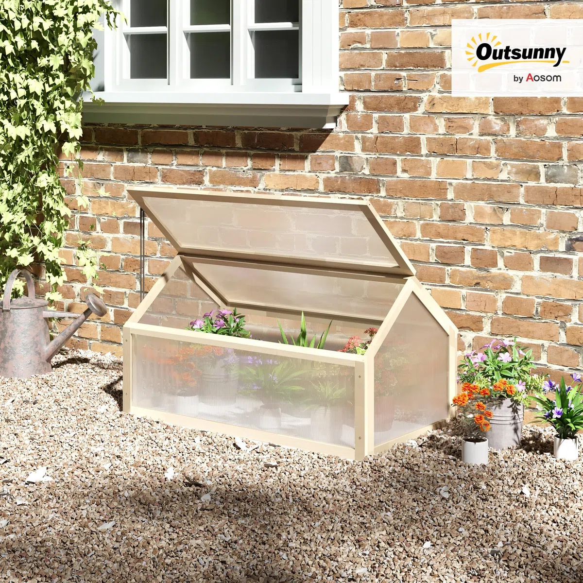 Outsunny Inspekt z drewna, mini szklarnia 90 x 52 x 49,5 cm, szklarnia z osłoną, przepuszczająca światło, skrzynka na inspekty, odporna na warunki zimowe, podwyższona grządka do ogrodu, na balkon,