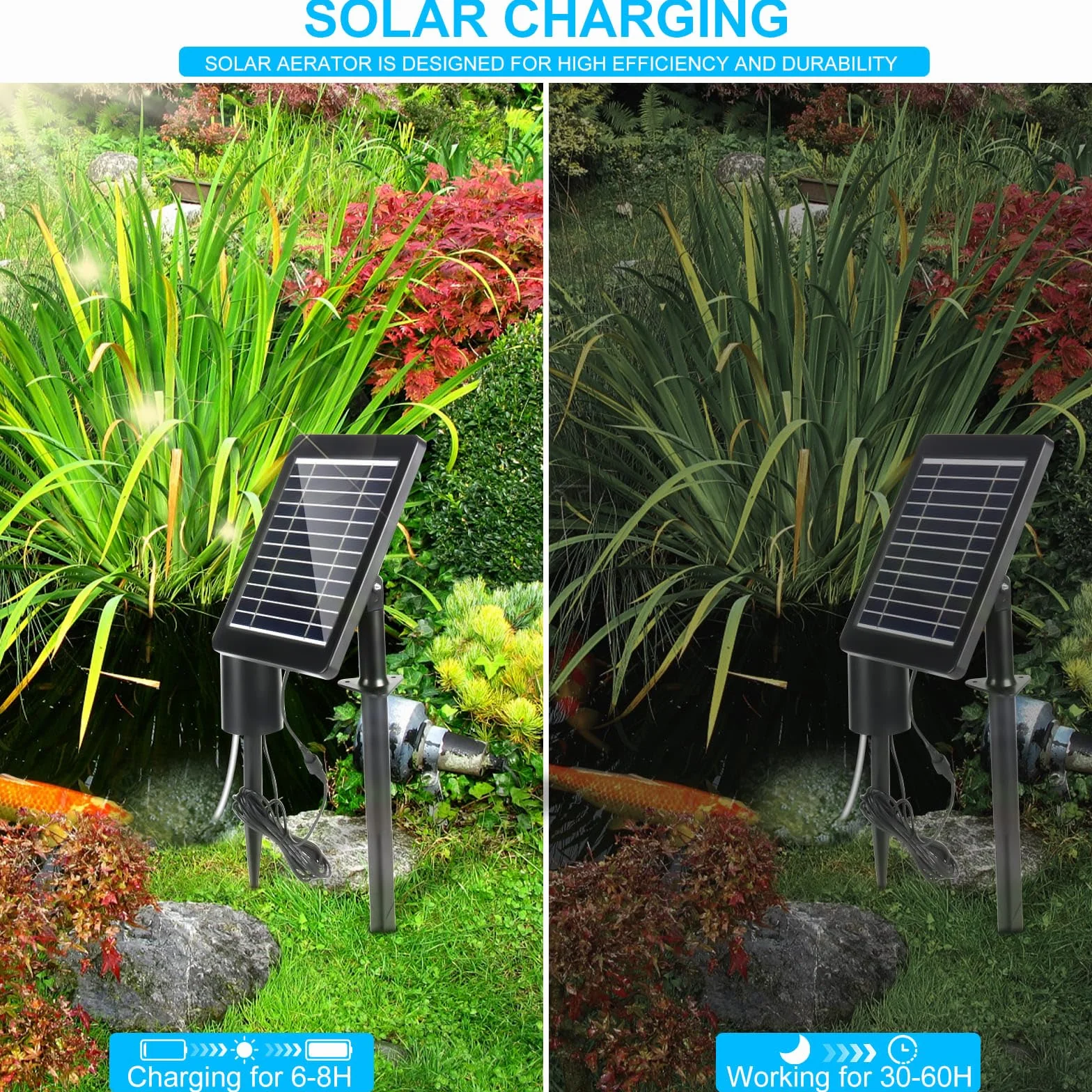 Weinsamkeit Solarna pompa tlenowa do stawu, napowietrzacz stawu 4 W, z akumulatorem 2200 mAh, z rurą tlenową i kamieniem napowietrzającym, pompa powietrza do akwarium