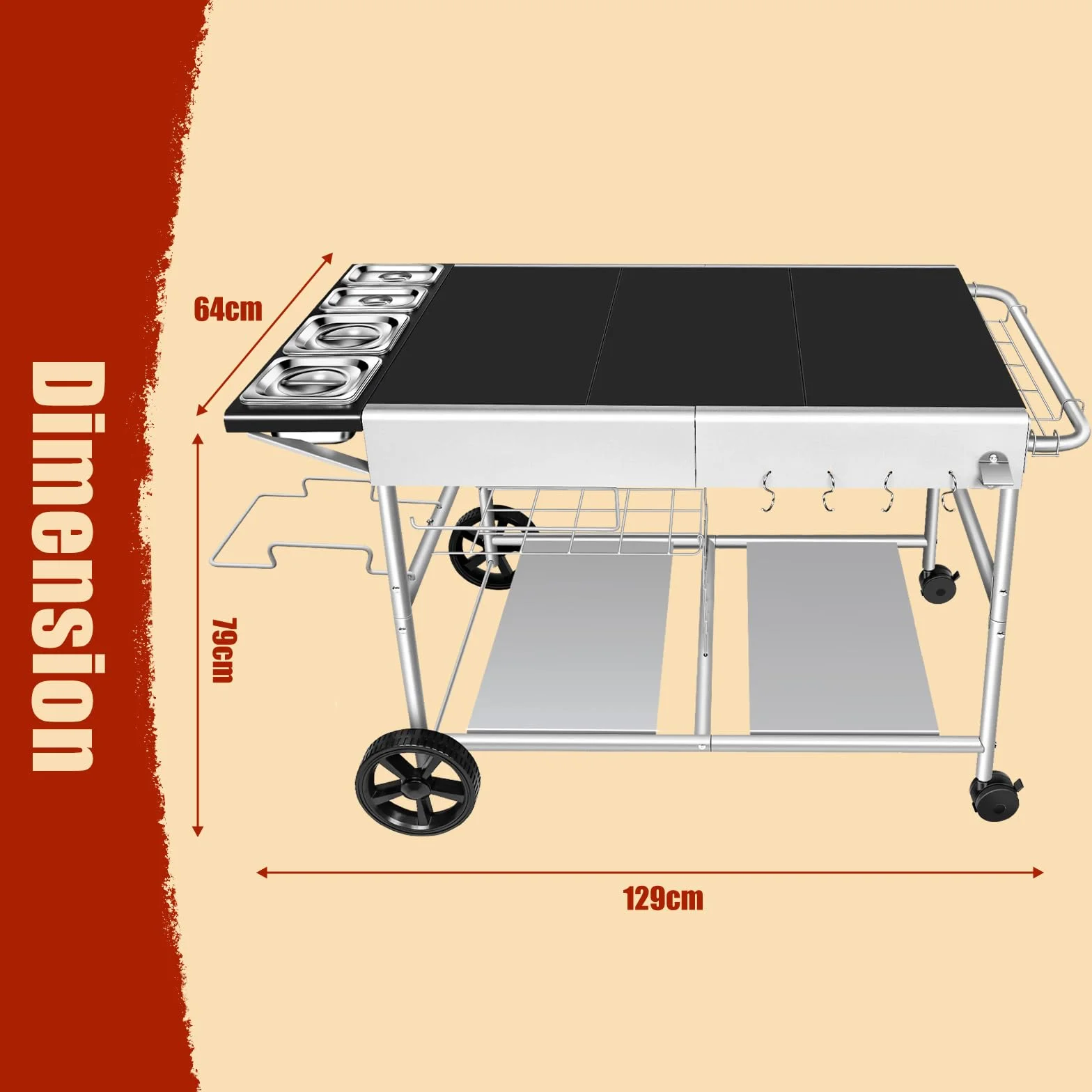 Denmay Wózek grillowy do grilla Weber z serii Q, Ninja Woodfire, piec do pizzy, grill stołowy, do pizzy, piekarnika do pizzy, wózek do serwowania z dużą powierzchnią roboczą, stół do grillowania