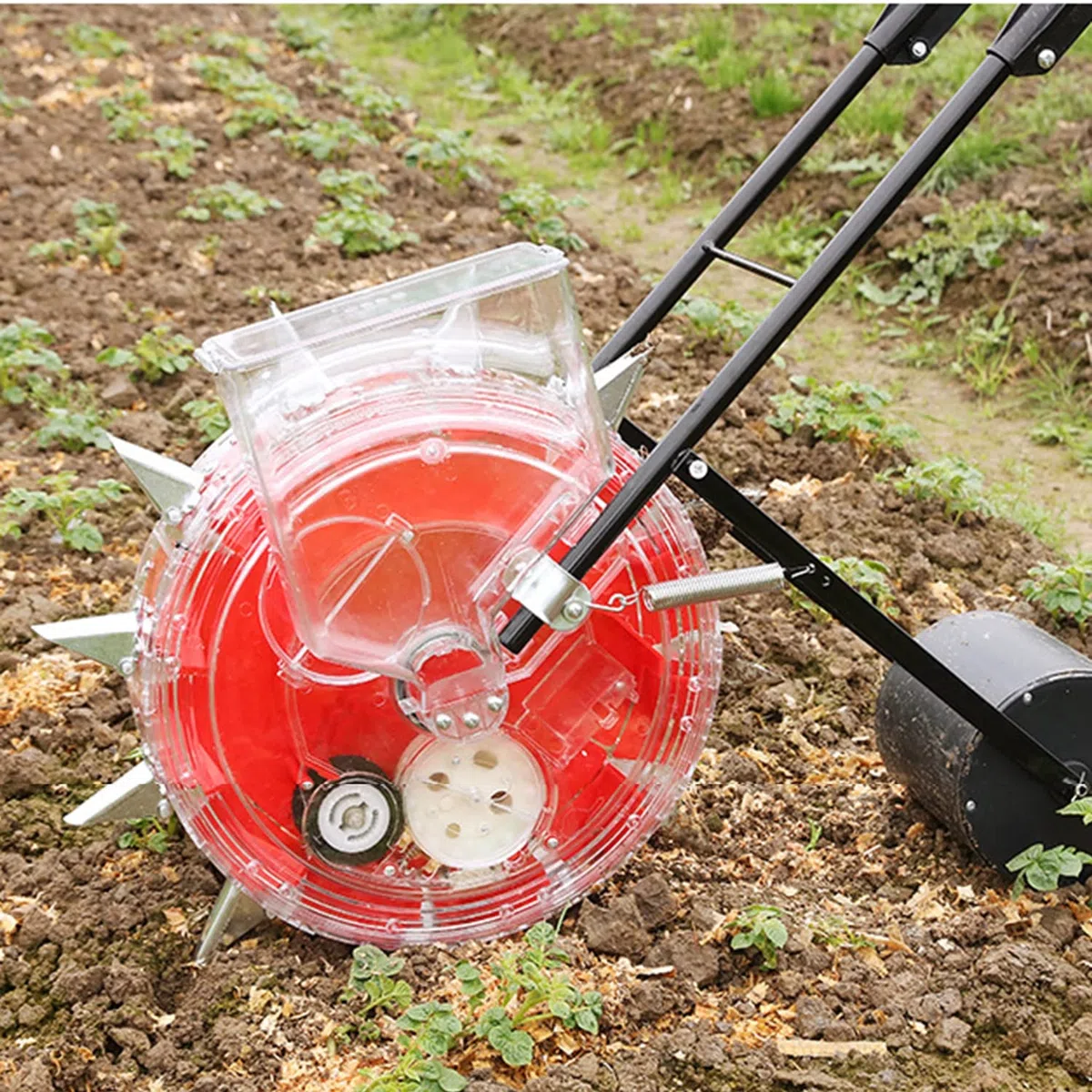 Ręczne narzędzie do sadzenia nasion kukurydzy, ręczny siewnik do ogrodu, regulowana głębokość wysiewu 3,5-7,8 cm, konstrukcja z 8 otworami do uprawy na podwórku i wydajnego wysiewu nasion