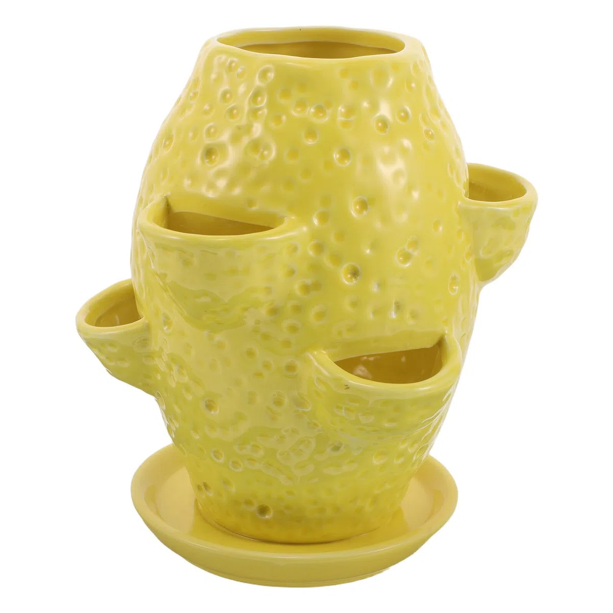 Levemolo Ceramiczna Doniczka Kształcie Cytryny z Wieloma Otworami i Podstawkiem Unikalny Dekoracyjny Kwietnik Do Sukulentów Ziół i Roślin Doniczkowych Do Użytku Wewnątrz i Zewnątrz